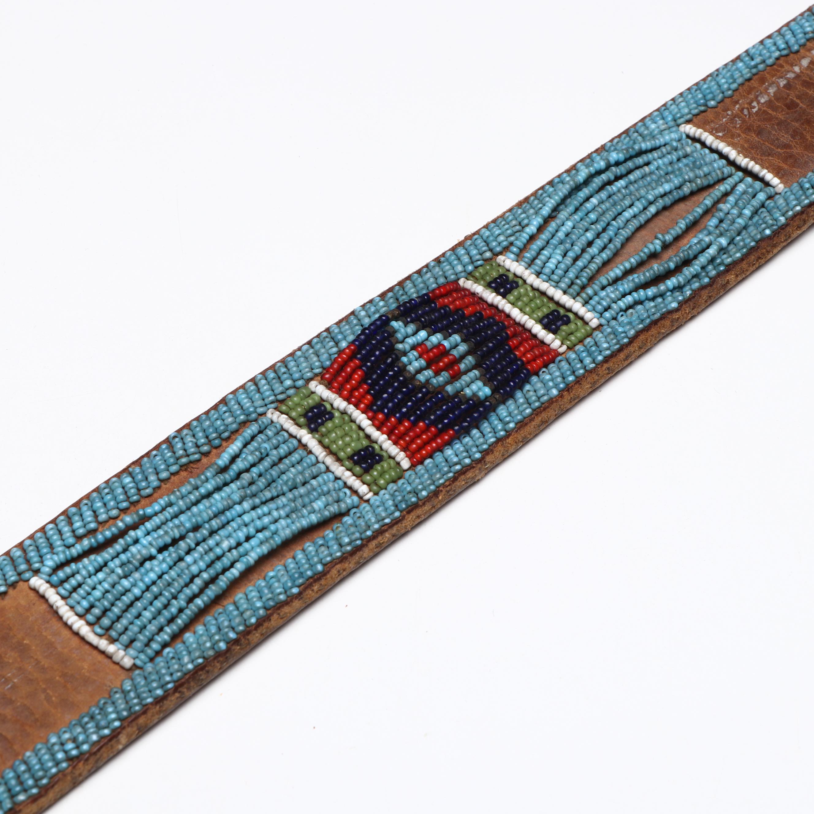 American Indigenous Northern Plains Style Beaded Hide Panel Belt
