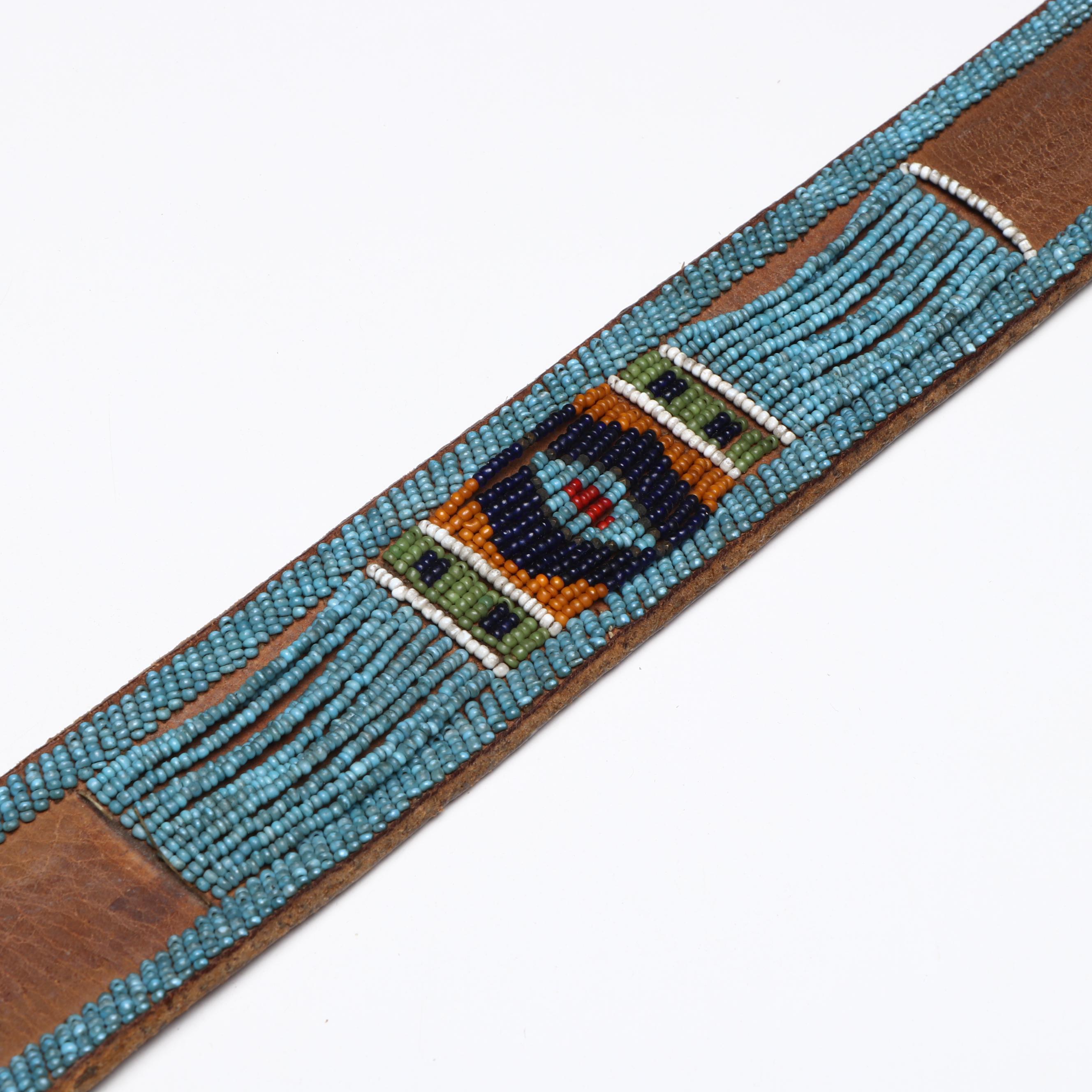 American Indigenous Northern Plains Style Beaded Hide Panel Belt