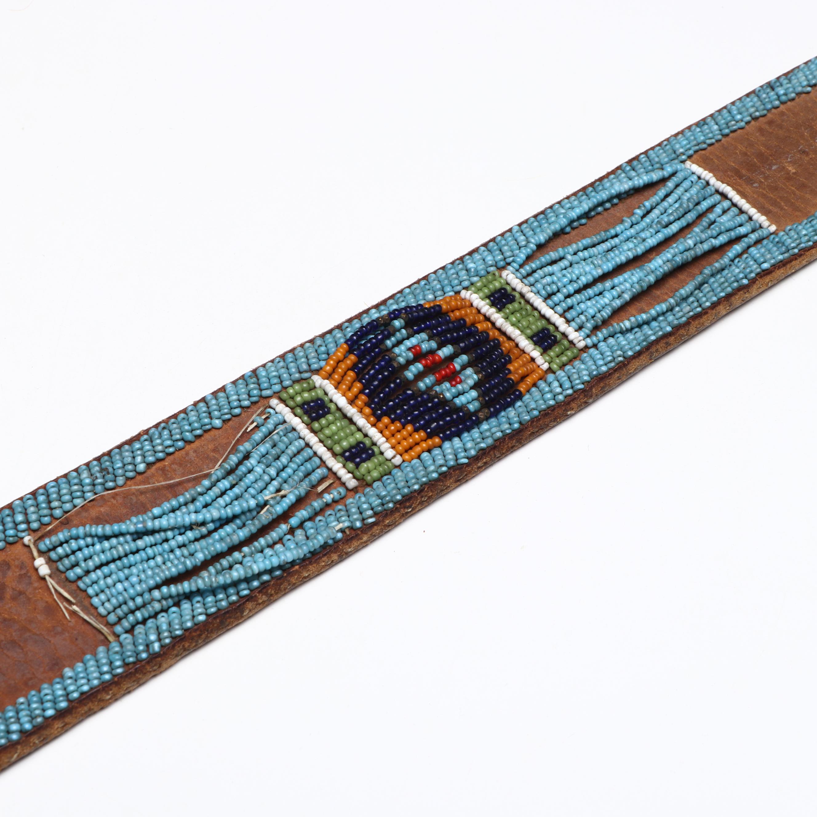 American Indigenous Northern Plains Style Beaded Hide Panel Belt