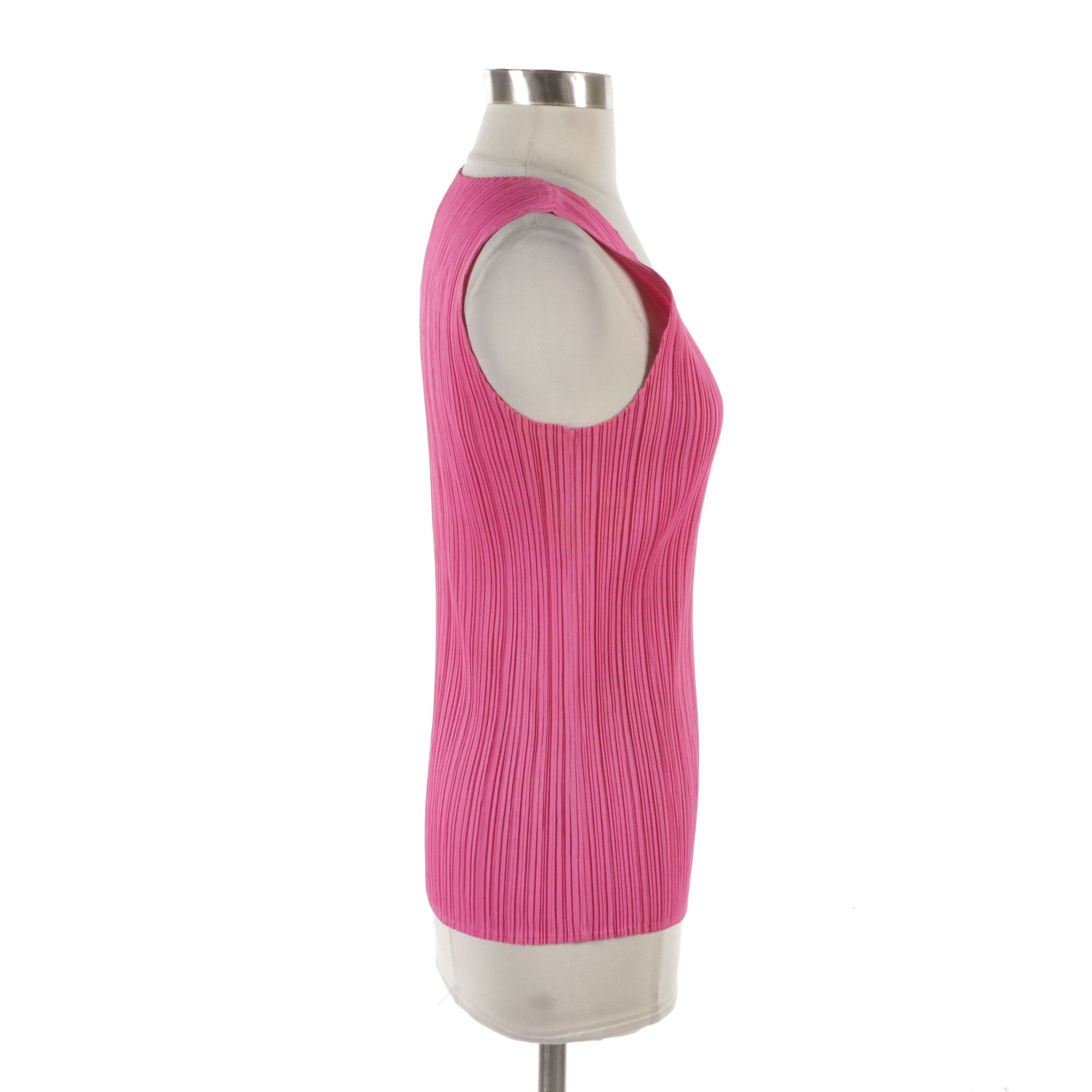 Issey Miyake Hot Pink Pleated Polyester Tank Top