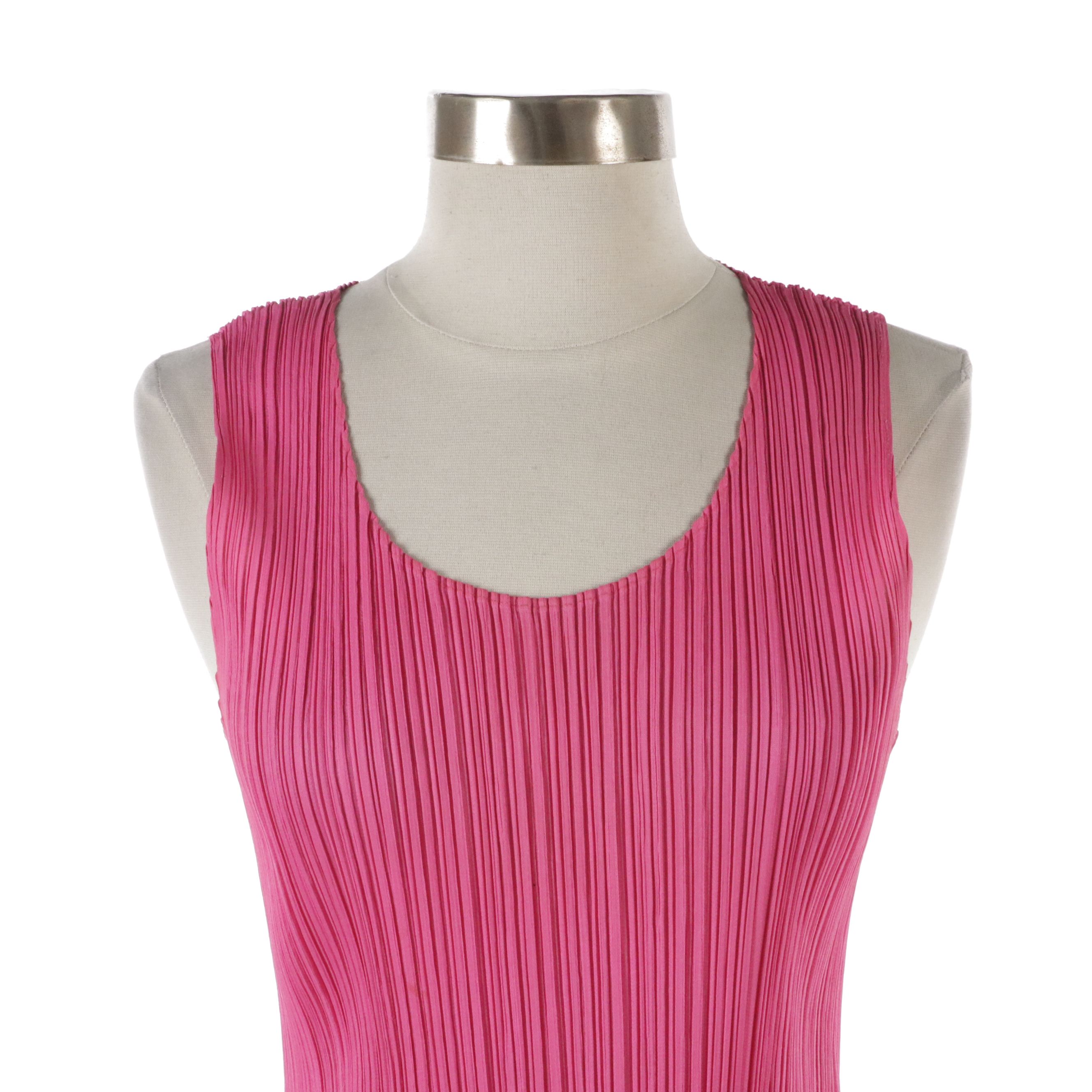 Issey Miyake Hot Pink Pleated Polyester Tank Top