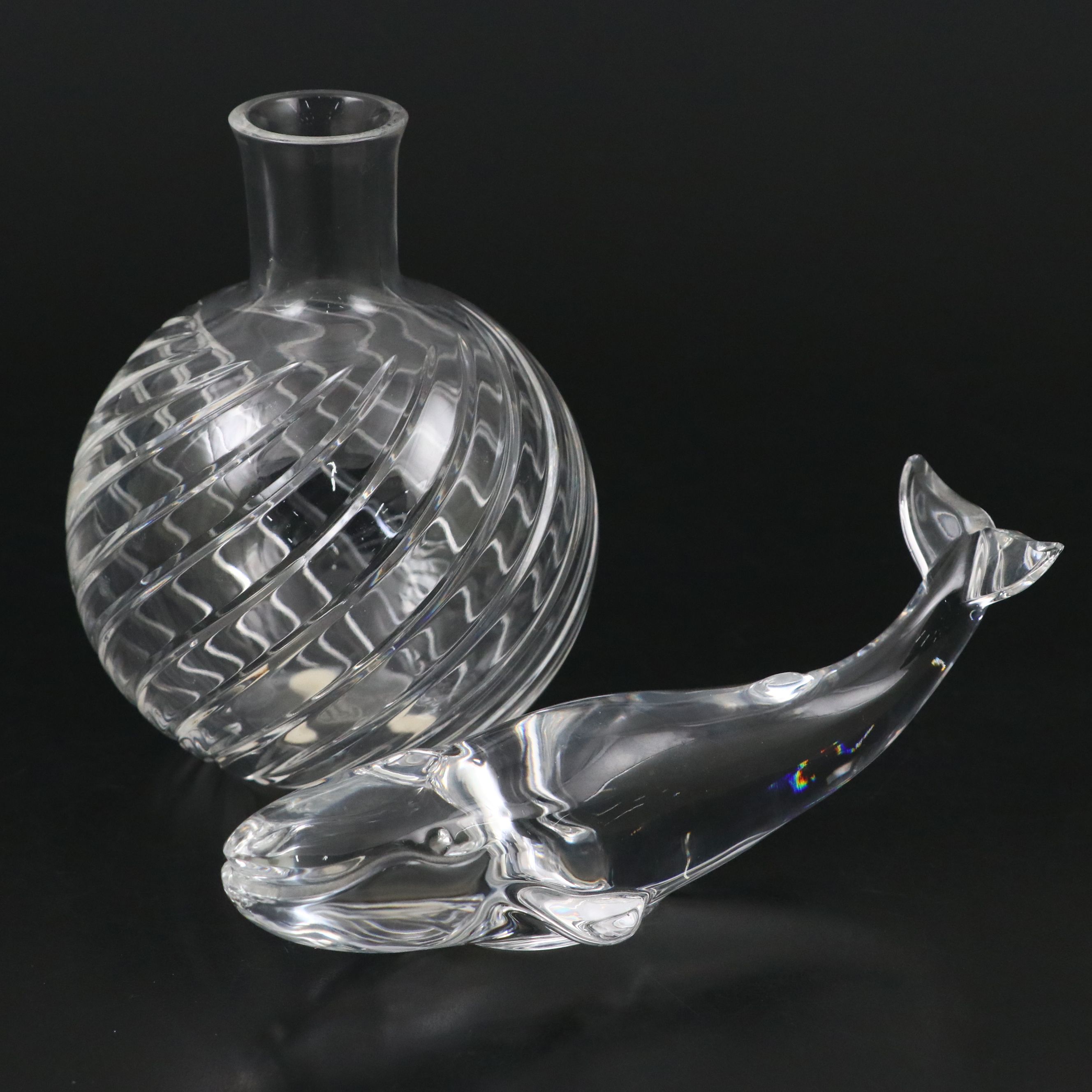 Baccarat "Cyclades" Crystal Vase and "Whale" Crystal Figurine