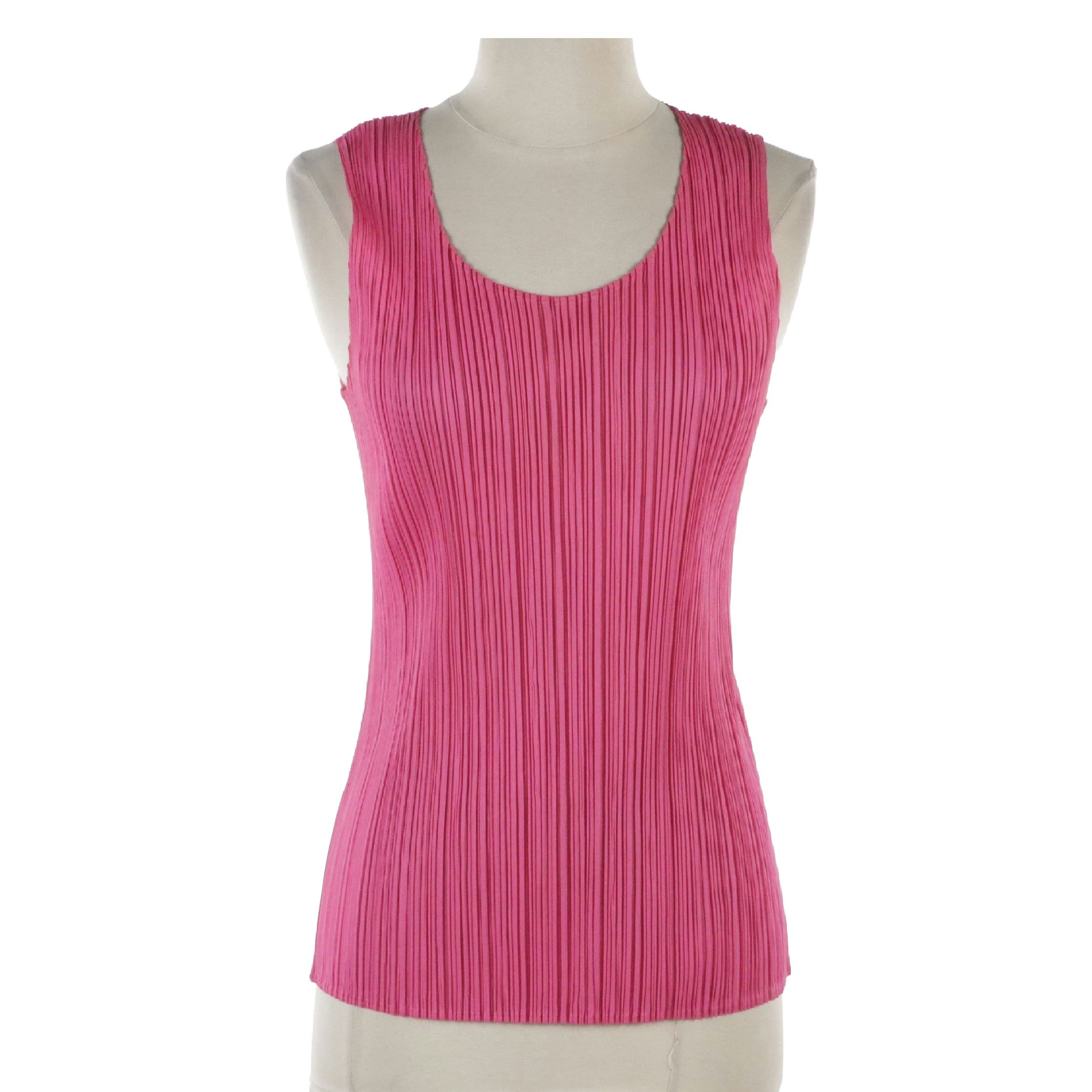 Issey Miyake Hot Pink Pleated Polyester Tank Top