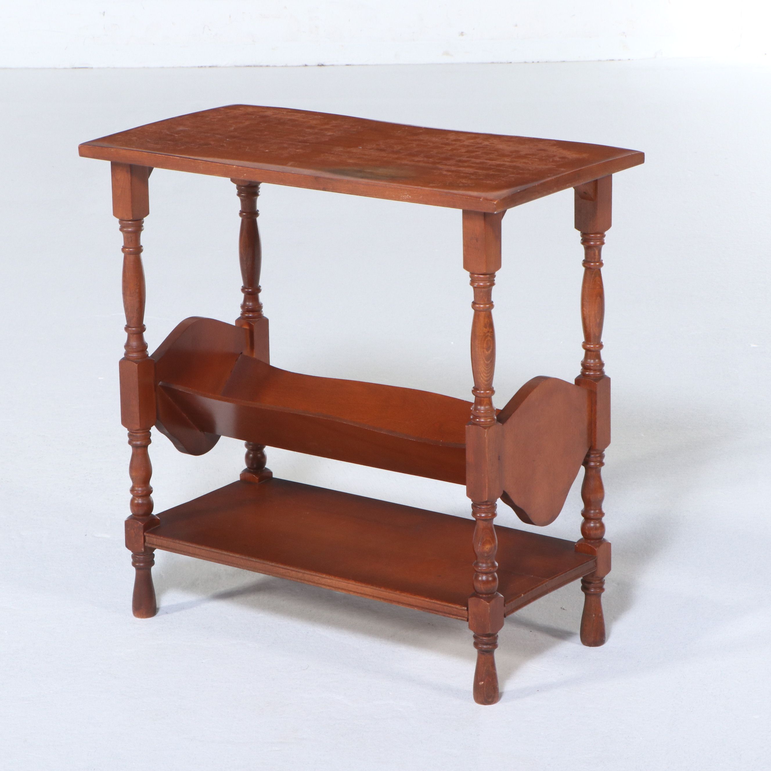 American Colonial Style Cherry End Table with Magazine Rack, 20th Century