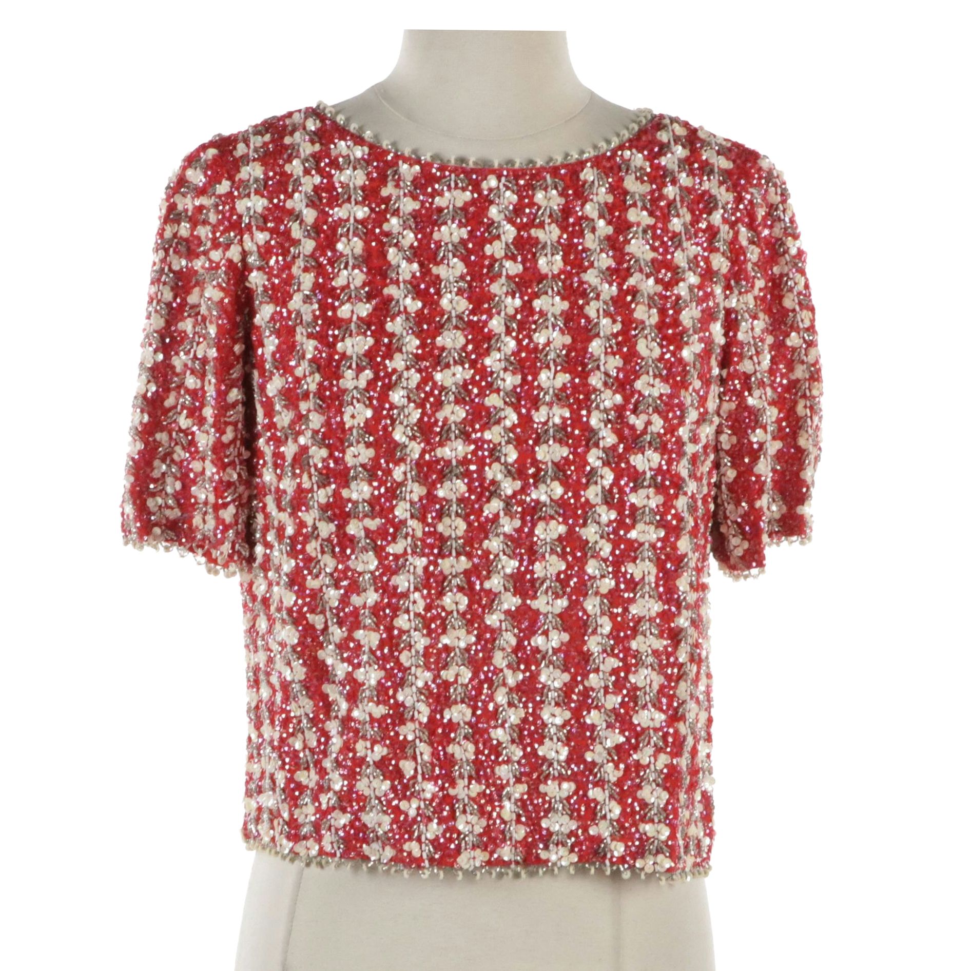 Bead/Sequin Rayon Short Sleeve Top, 1960s