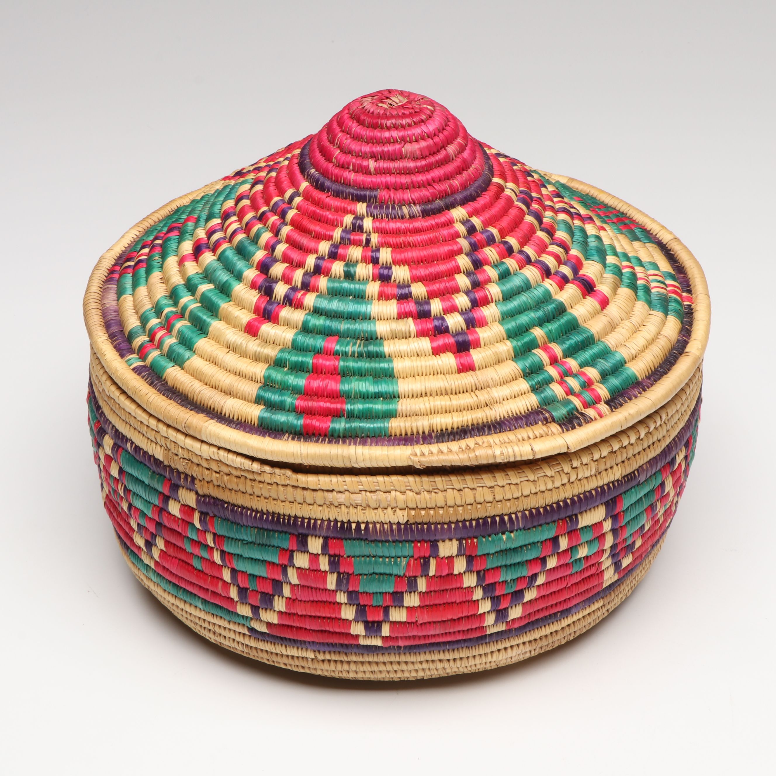 Ethiopian Falasha Peoples Woven Plant Fiber Basketry Lunch Boxes
