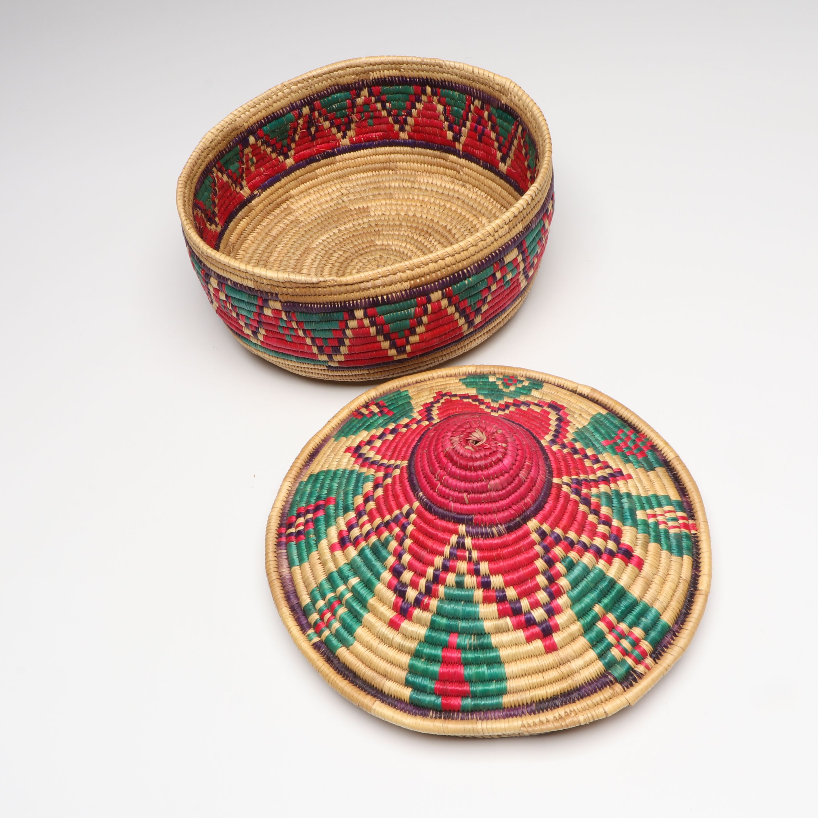 Ethiopian Falasha Peoples Woven Plant Fiber Basketry Lunch Boxes