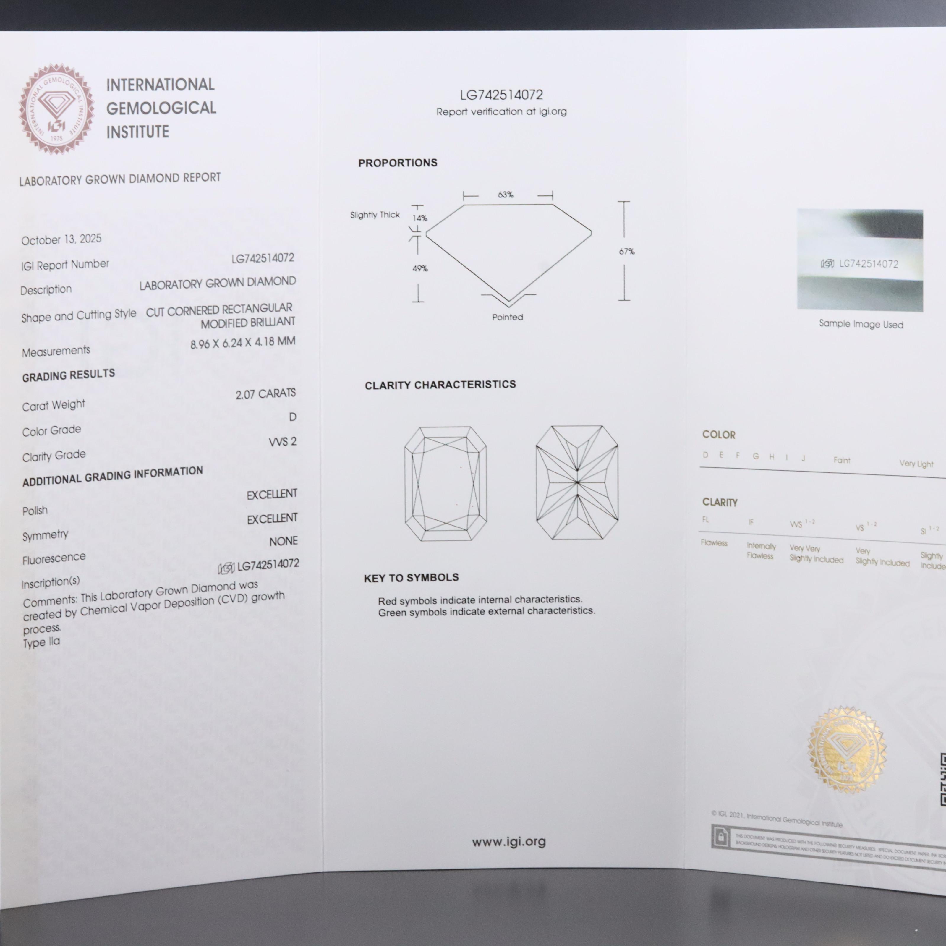 18K 2.07 CT Lab Grown Diamond Solitaire Ring with IGI Report