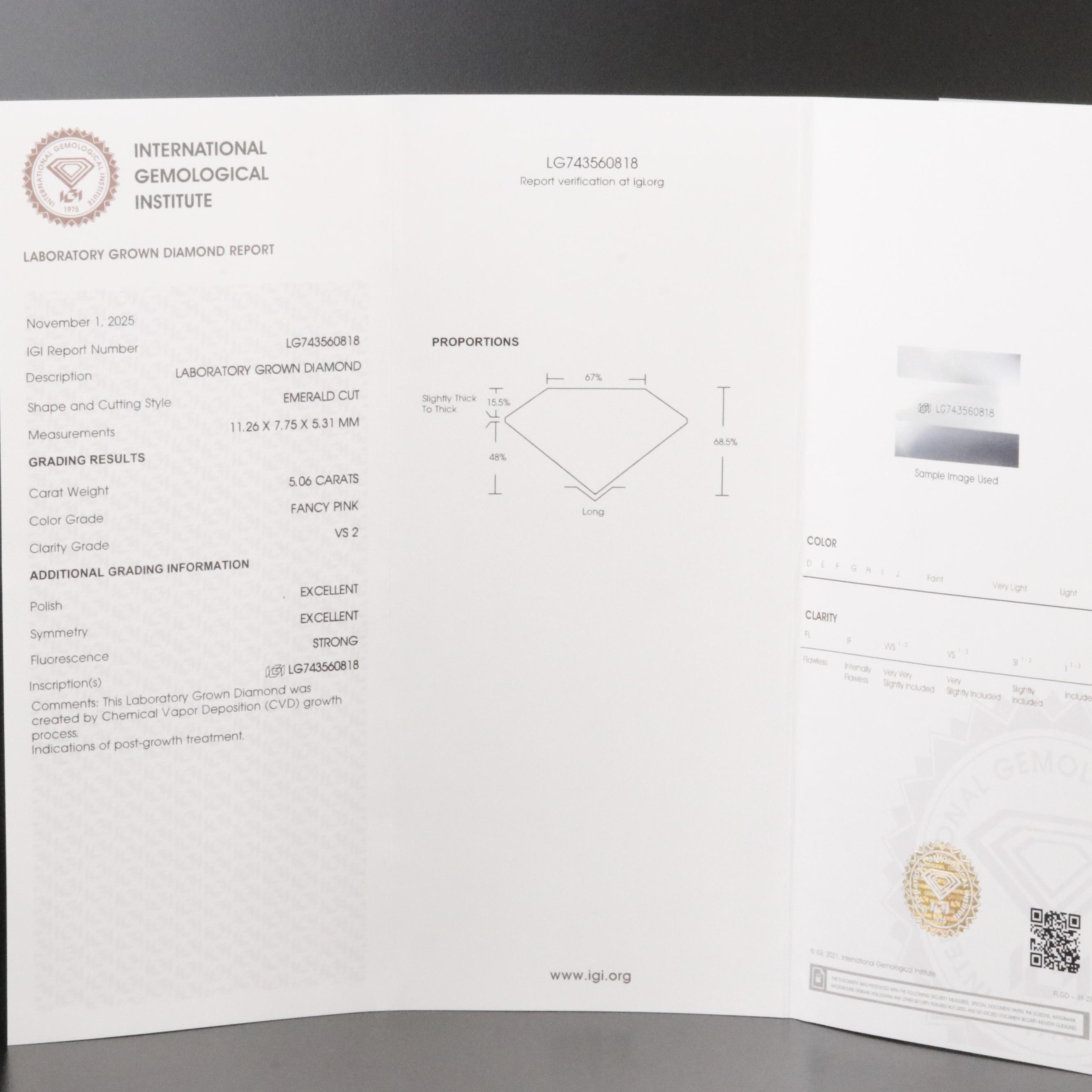 18K 5.06 CTW Lab Grown Diamond Ring with IGI Report