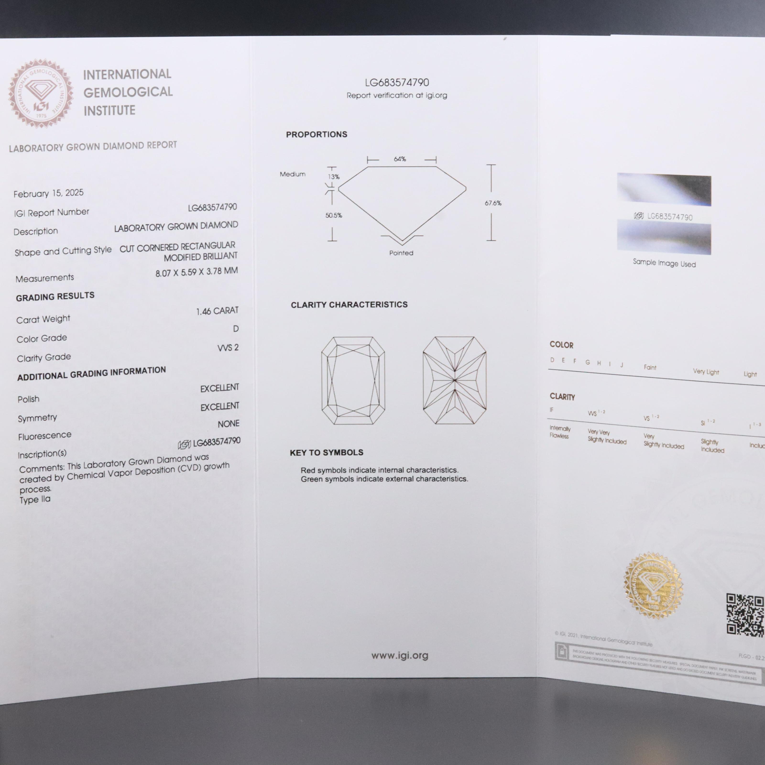 Loose 1.46 CT Lab Grown Diamond with IGI Report