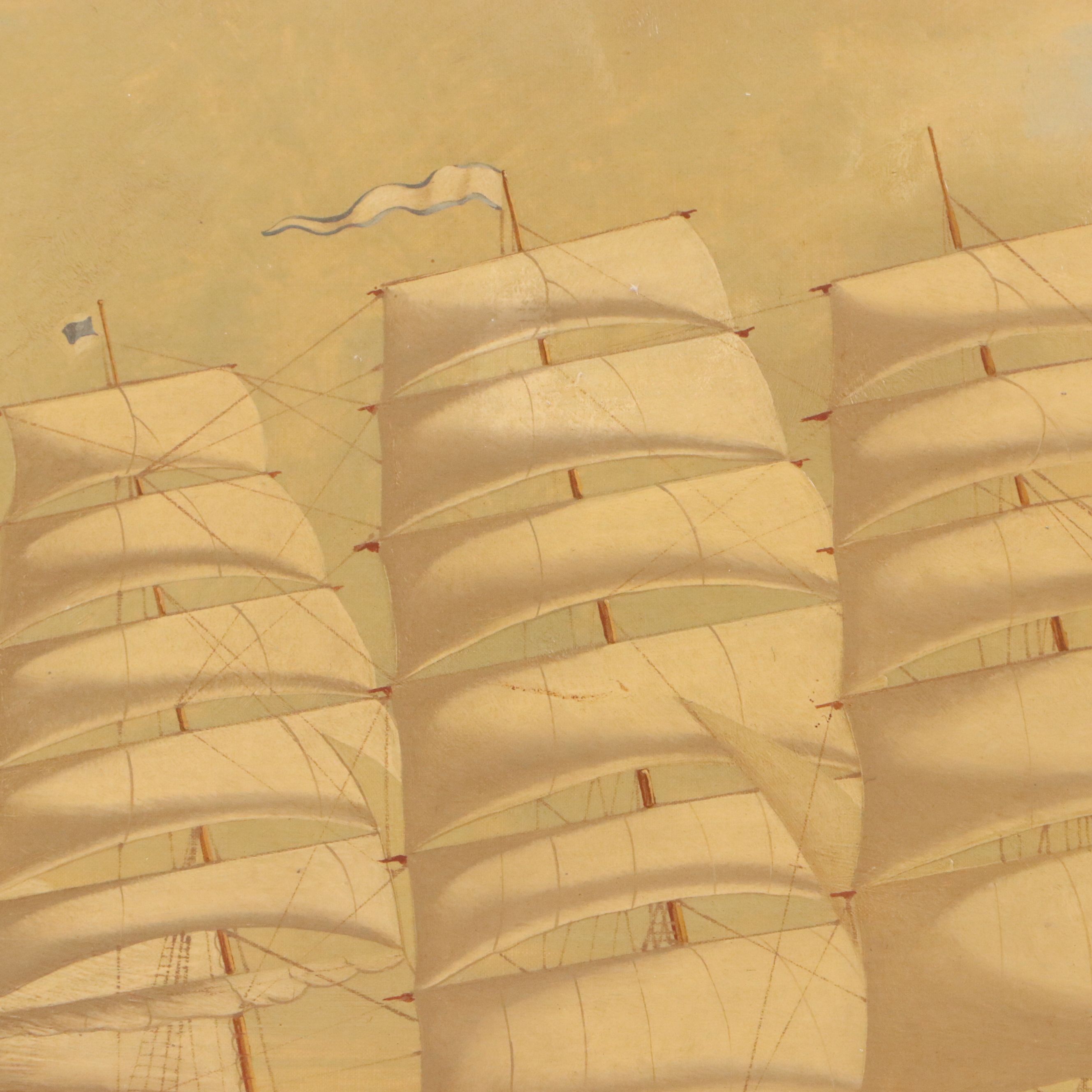 H. Whitcombe Maritime Oil Painting of Tall Ship, Late 19th to Early 20th Century