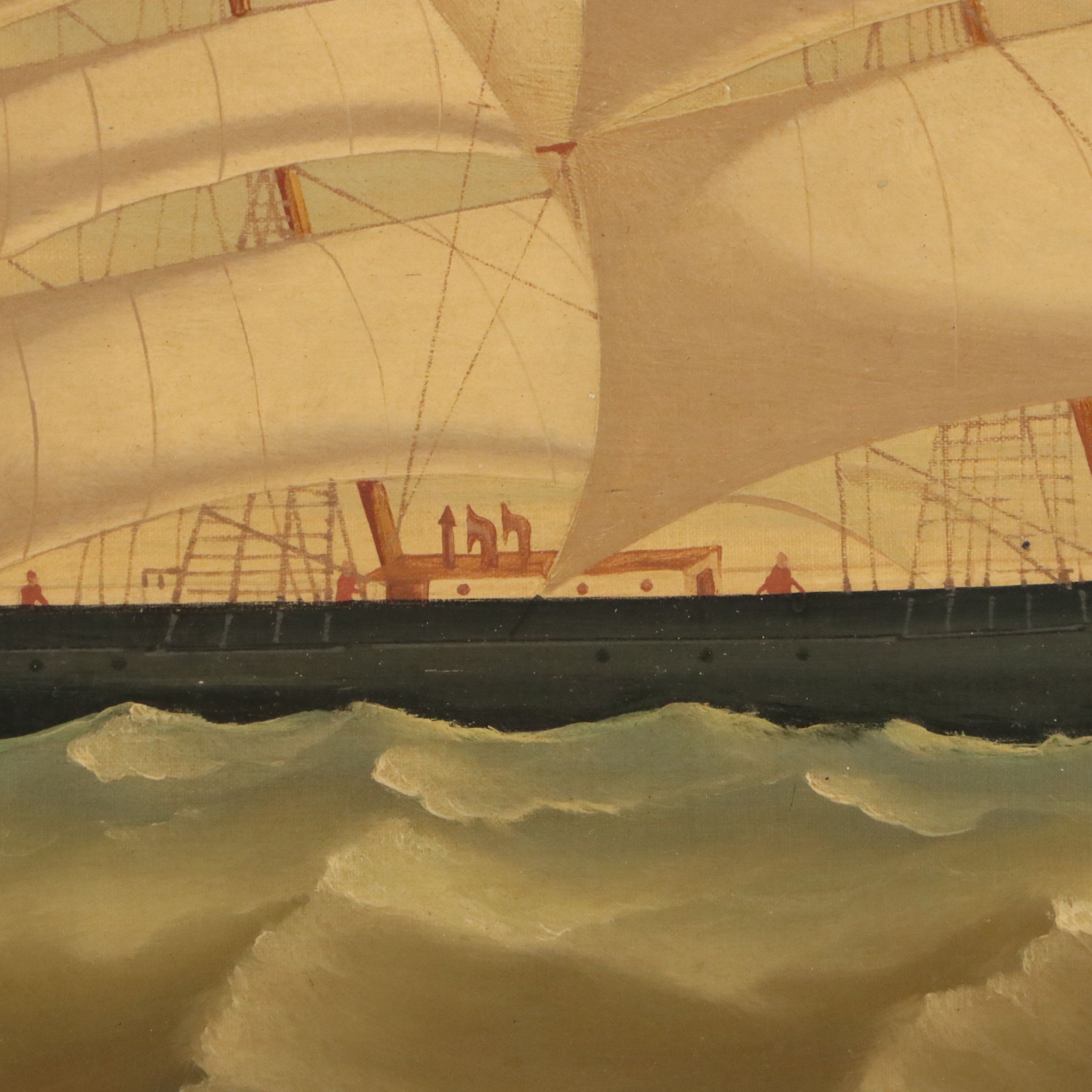 H. Whitcombe Maritime Oil Painting of Tall Ship, Late 19th to Early 20th Century