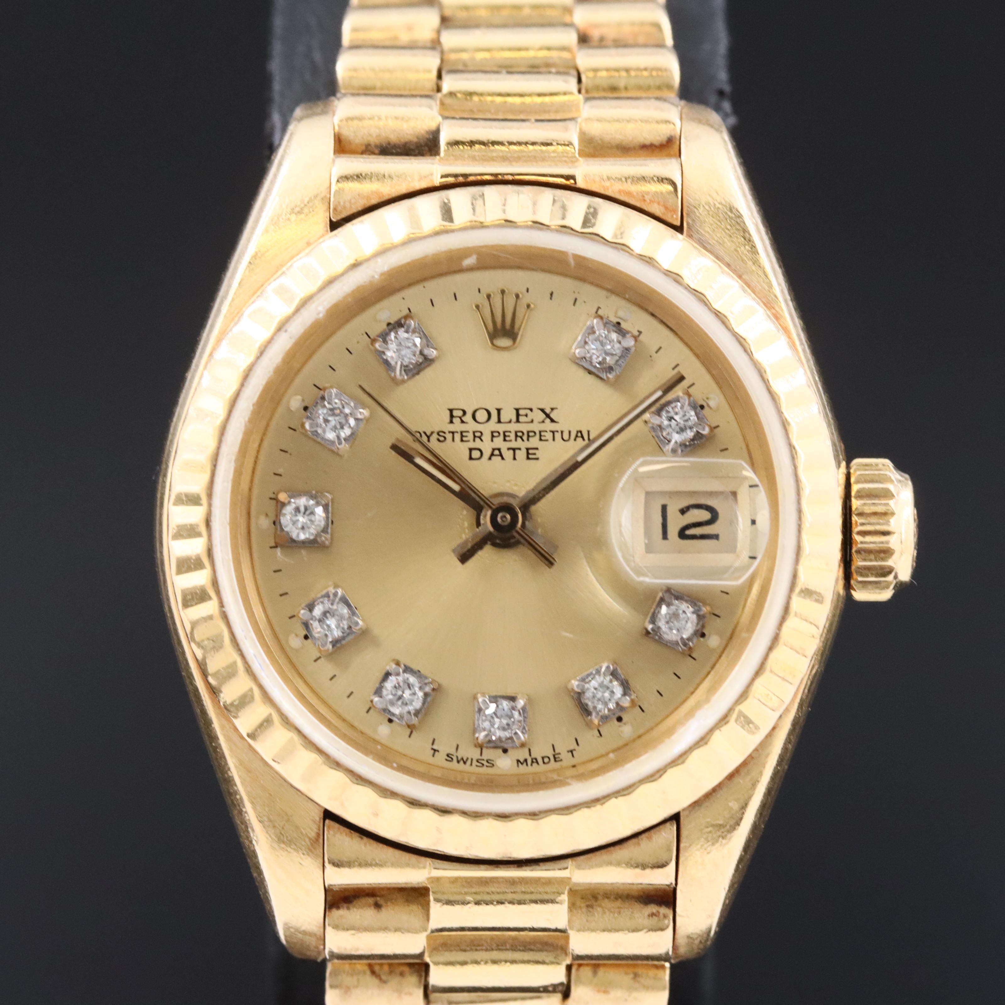 1983 Rolex Custom Diamond Dial President Band 69178 Date Watch