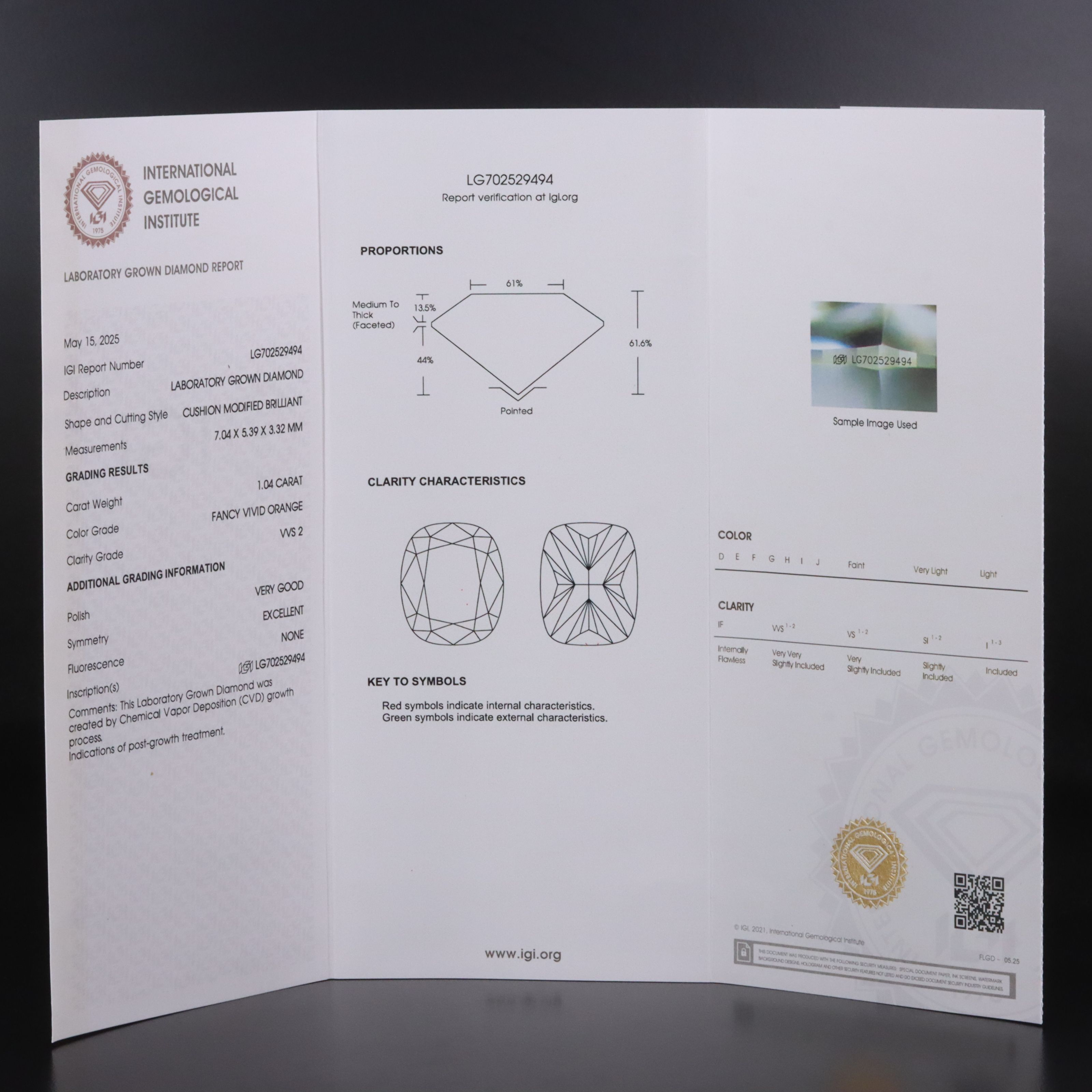 Loose 1.04 CT Lab Grown Fancy Orange Diamond with IGI Report