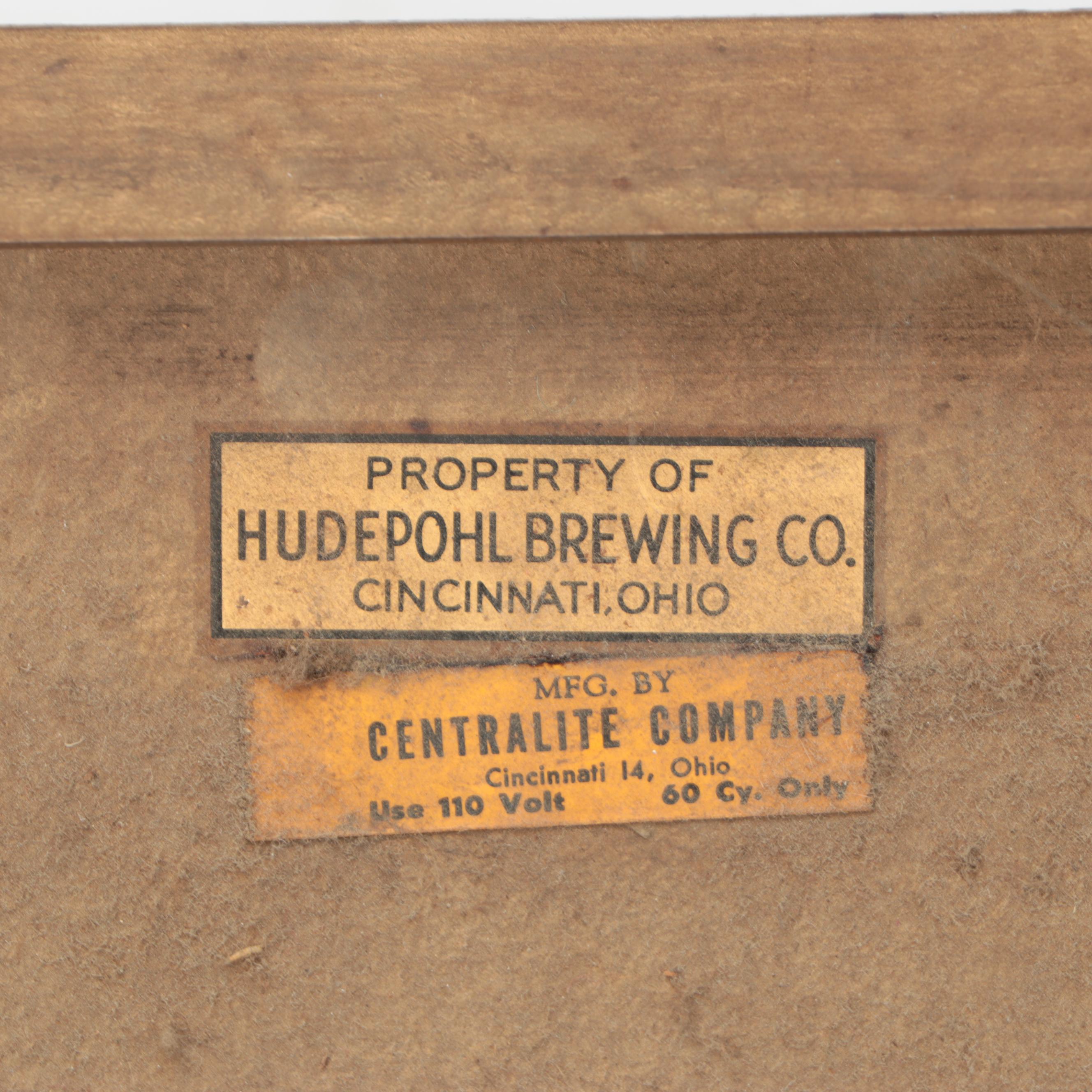 Cincinnati Hudepohl Beer Advertising Sign, Mid to Late 20th Century