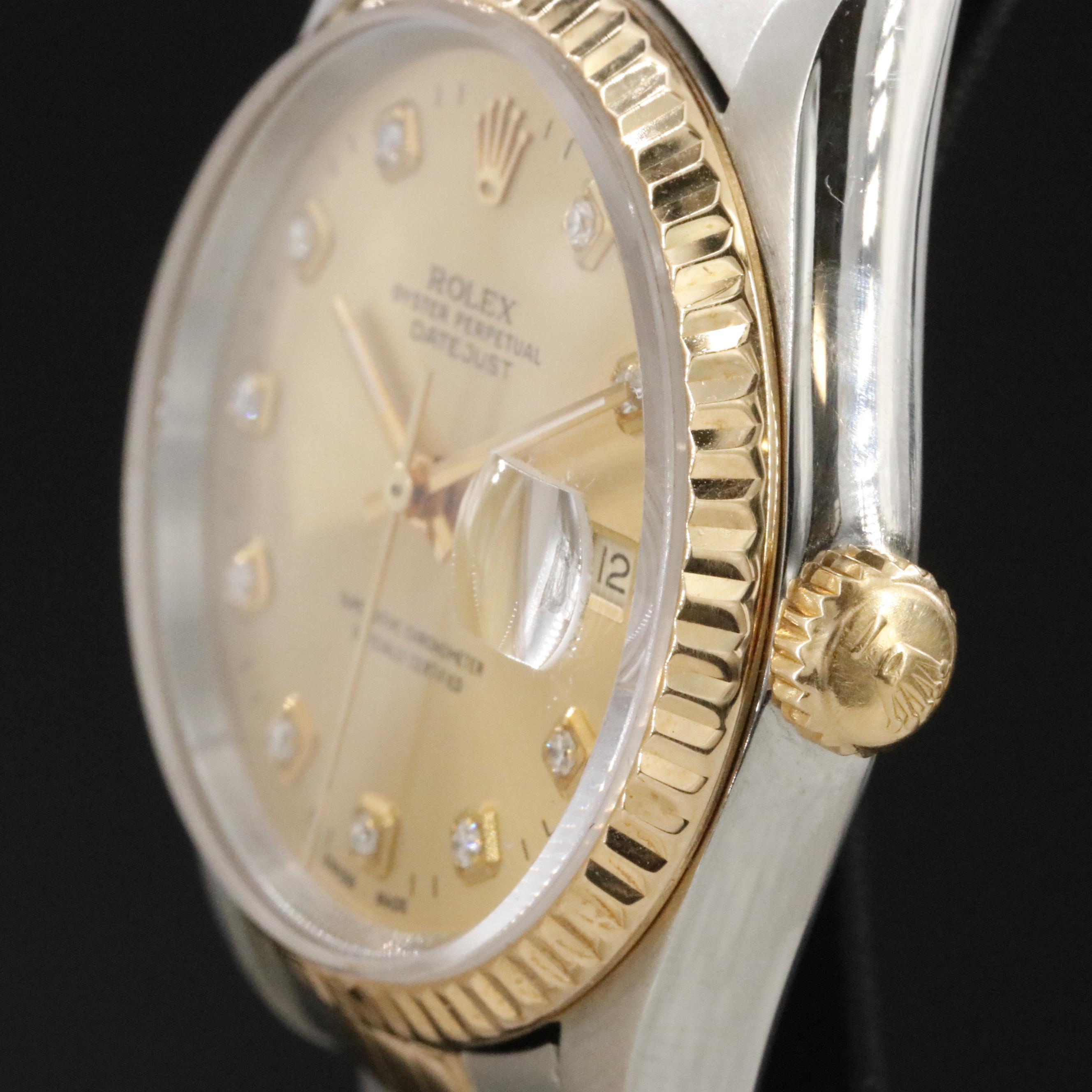 1991 Rolex Custom Diamond Dial Steel & Gold 36mm Datejust 16233 Watch