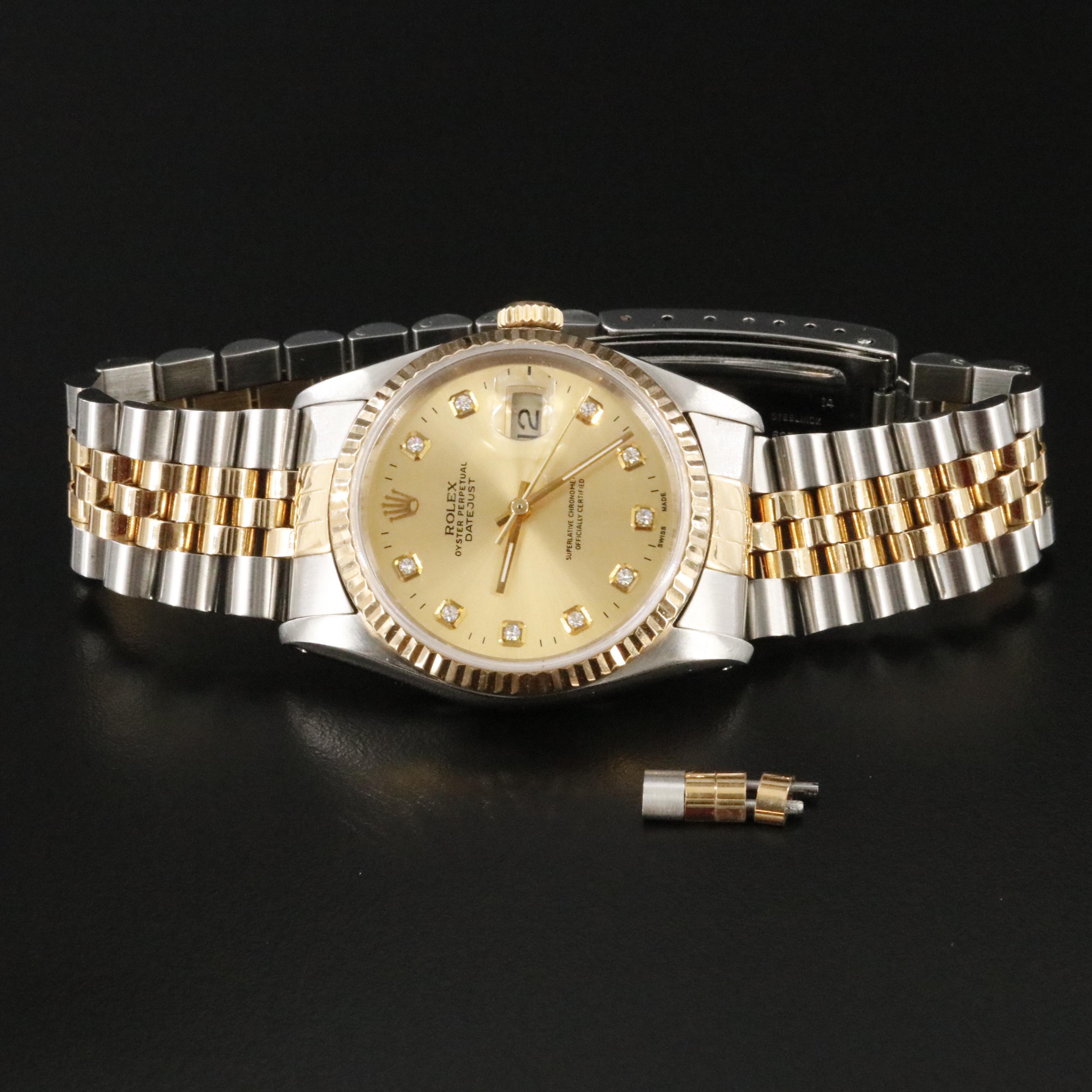 1991 Rolex Custom Diamond Dial Steel & Gold 36mm Datejust 16233 Watch