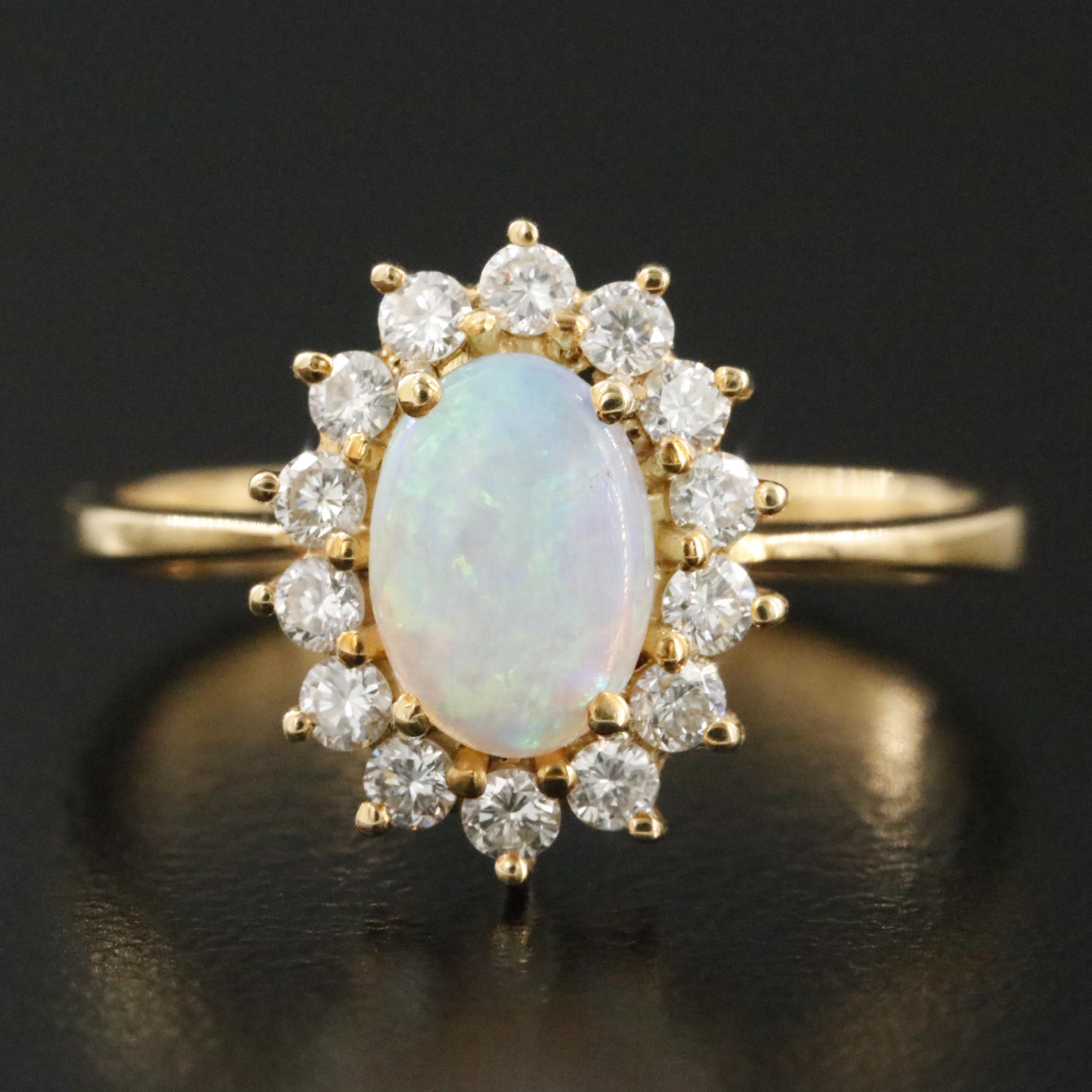 18K Opal and Diamond Halo Ring