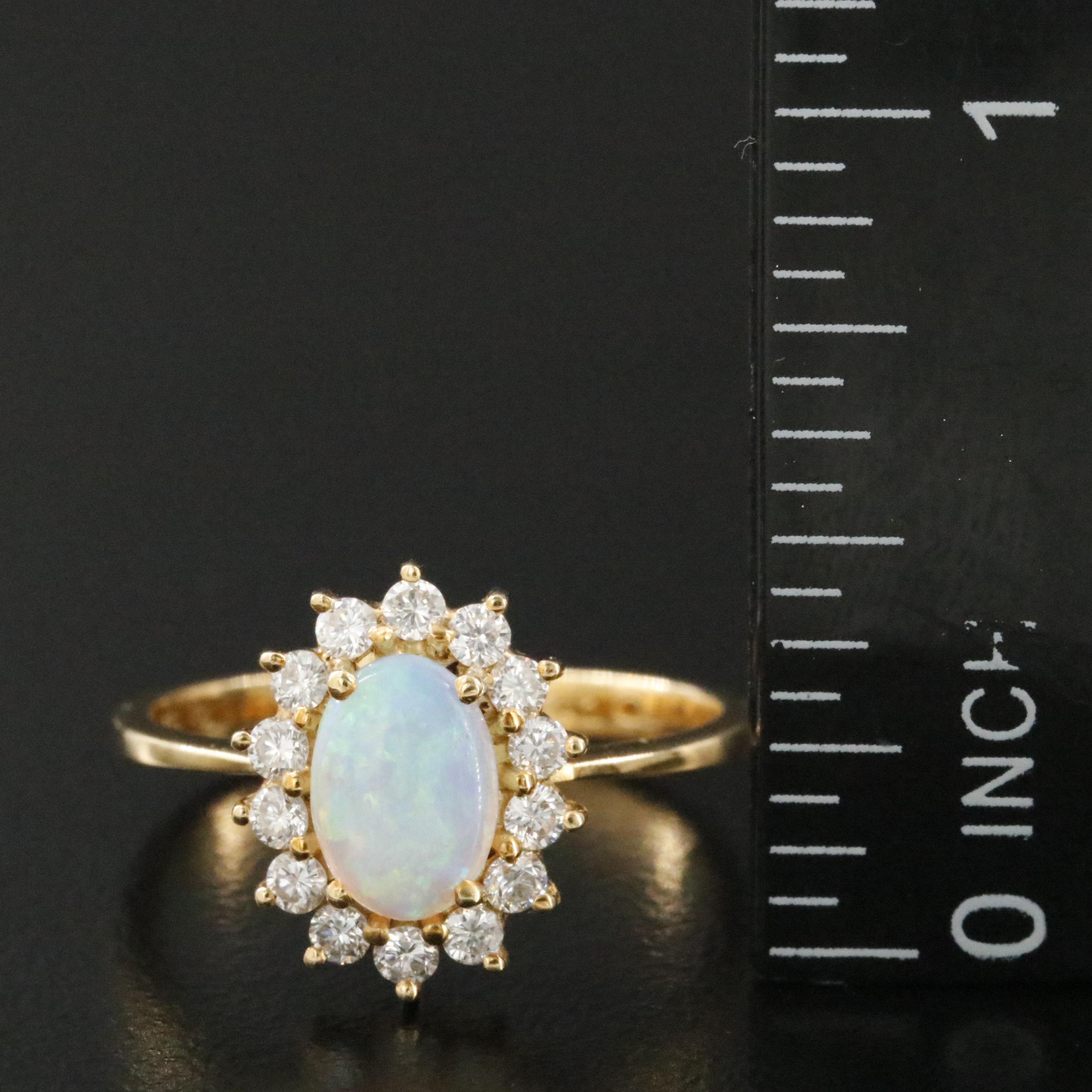 18K Opal and Diamond Halo Ring