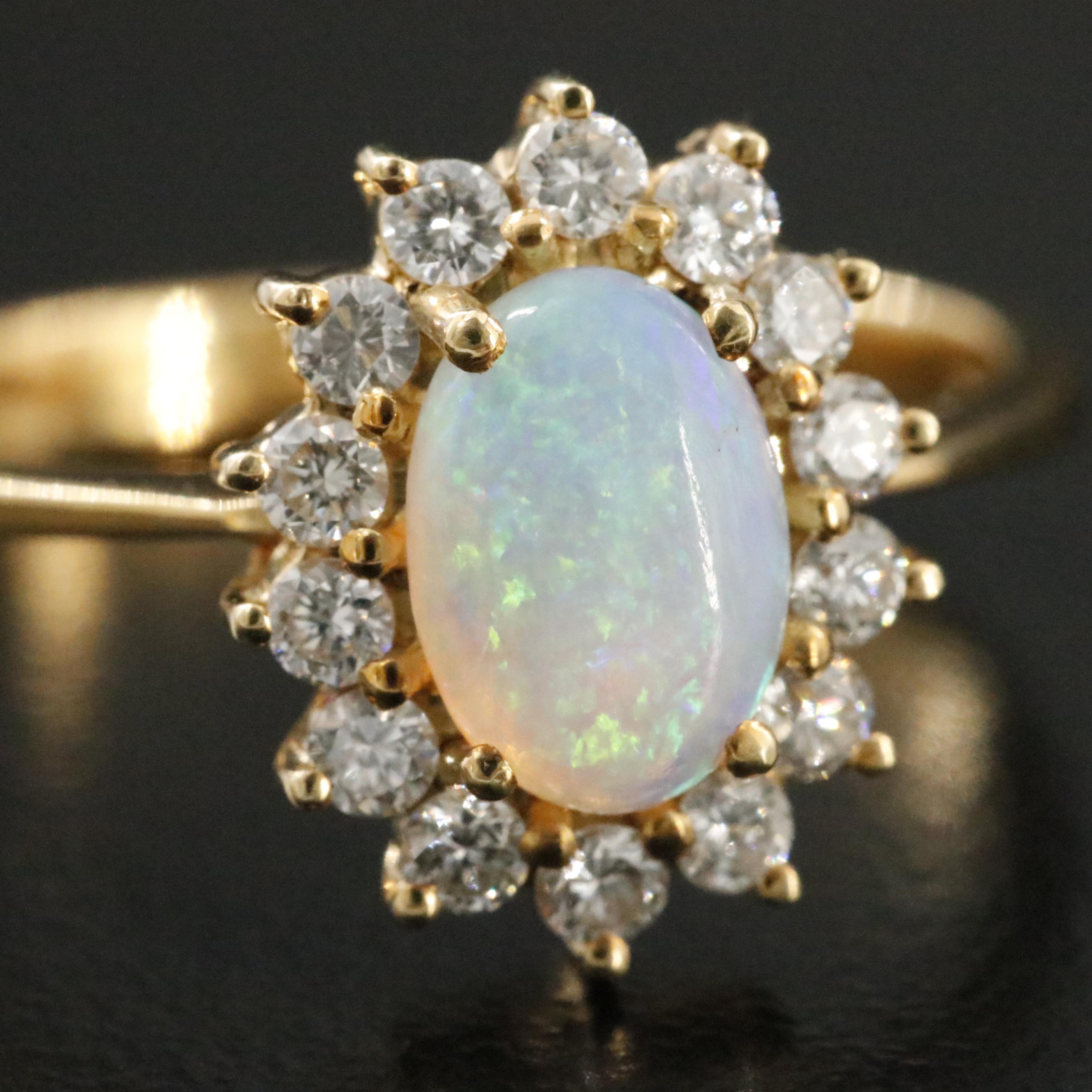 18K Opal and Diamond Halo Ring
