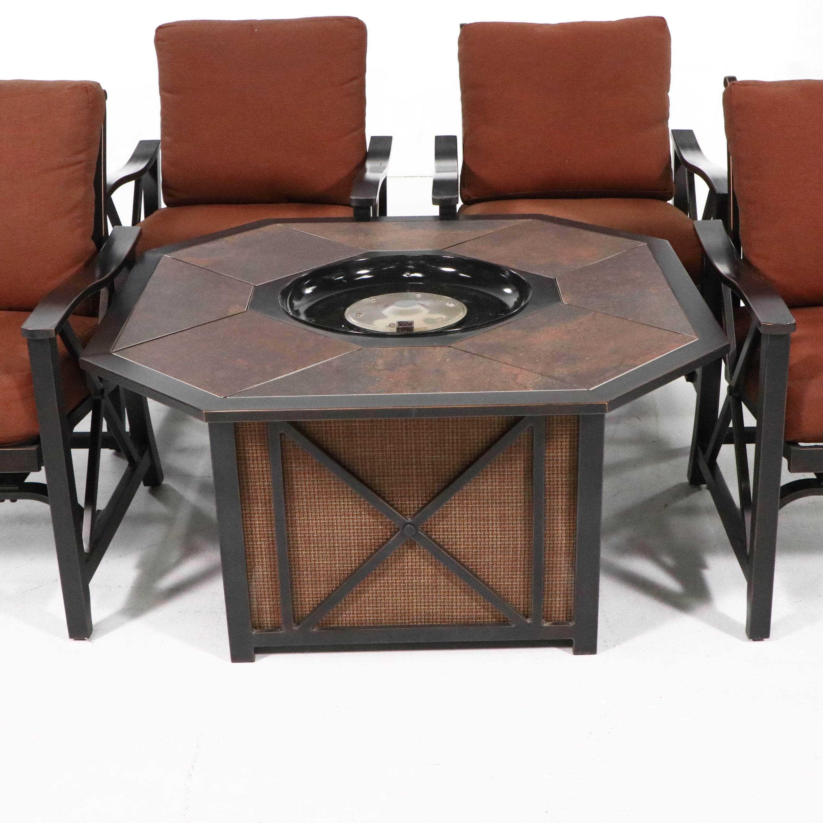 Contemporary Five-Piece Patio Lounge Set with Fire Pit Table