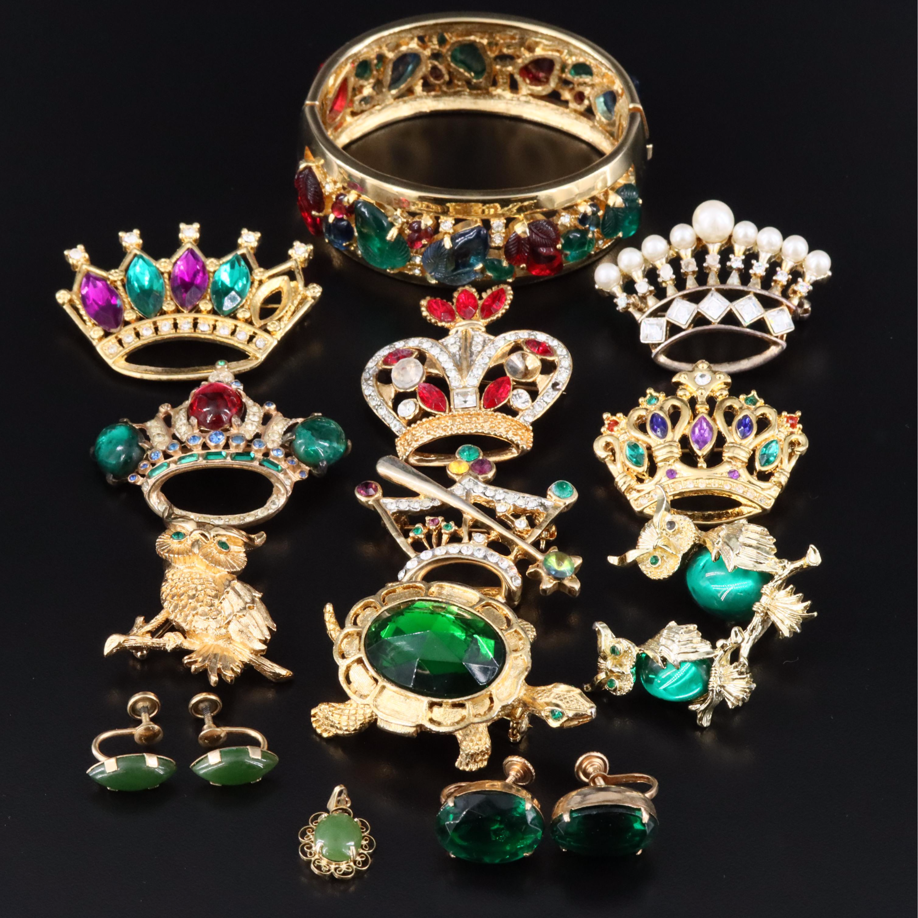 Vintage Jewelry Collection Featuring Sterling, CoroCraft and Nephrite