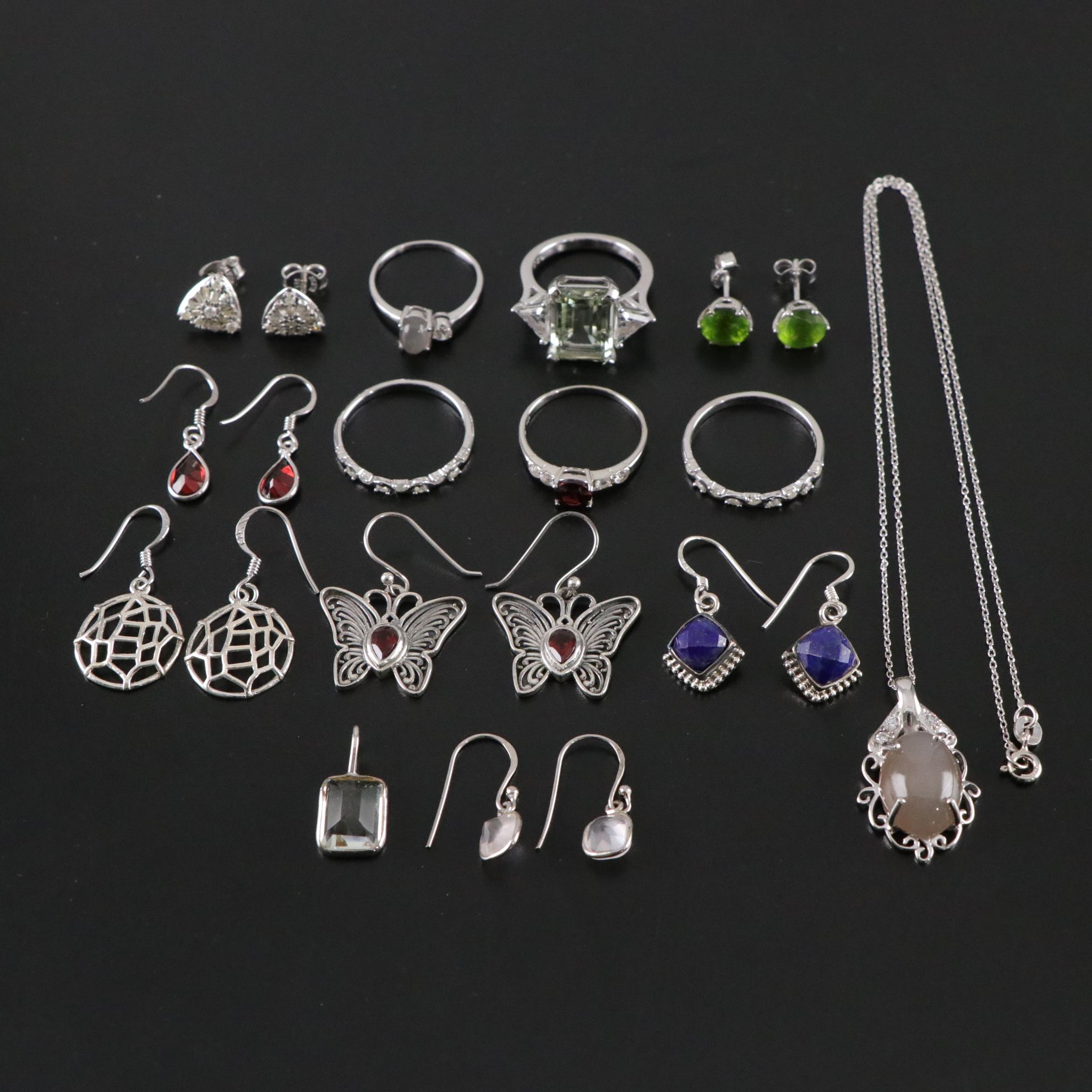 Assorted Sterling Silver Rings, Necklaces, Earrings, and Pendants