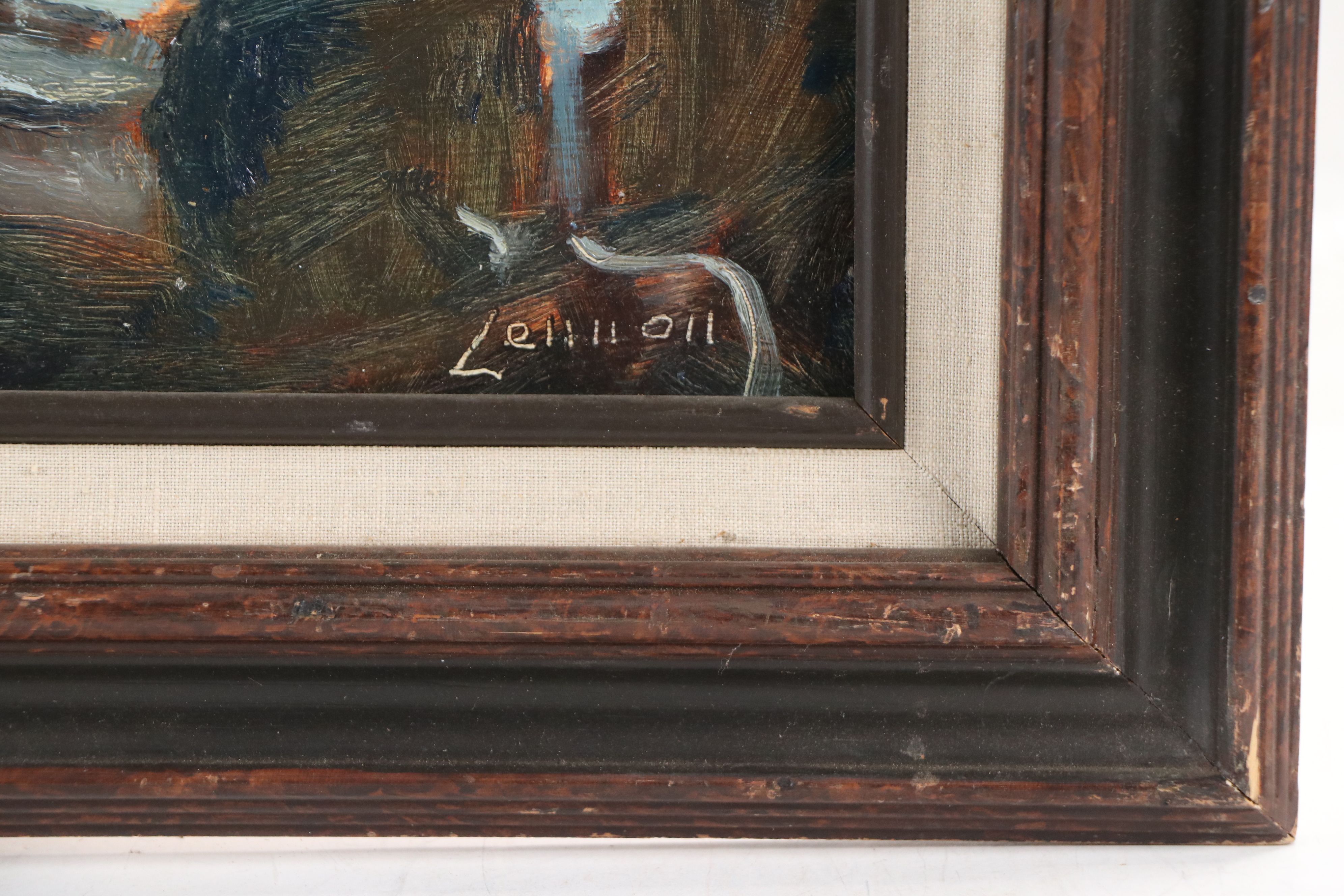 Bernard Lennon Dark Oil Painting of Small Boat, Mid-20th Century