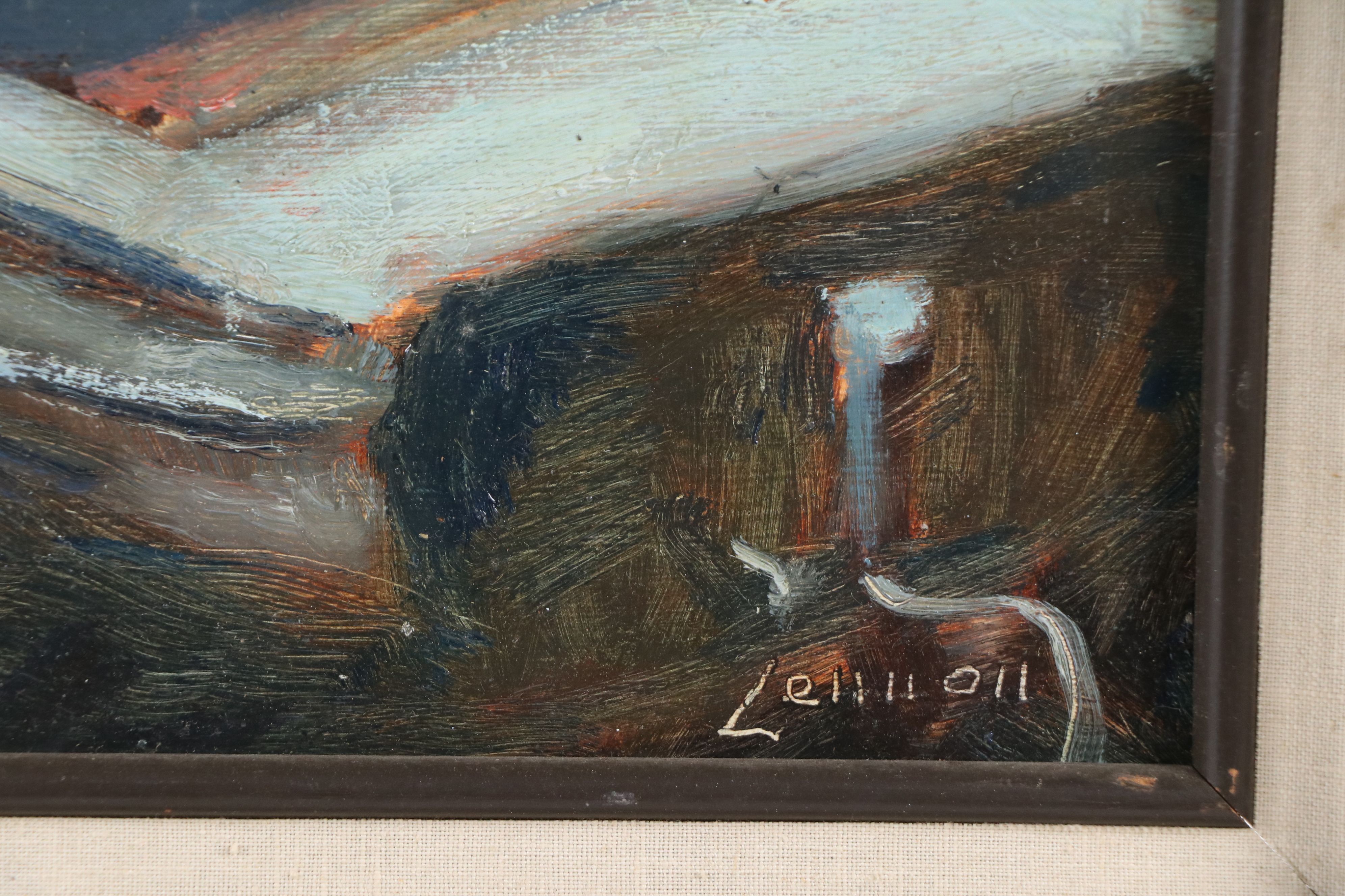 Bernard Lennon Dark Oil Painting of Small Boat, Mid-20th Century