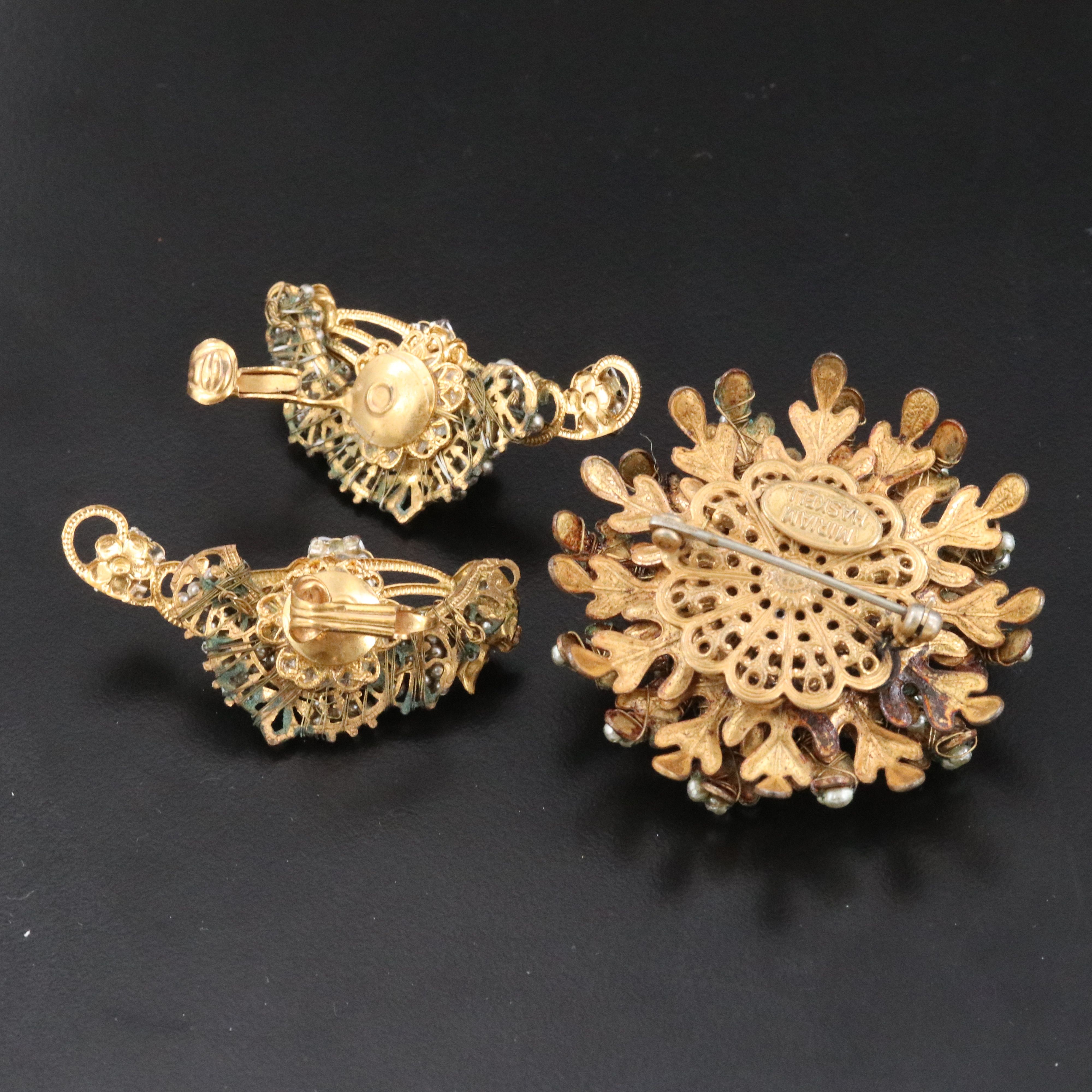 Vintage Miriam Haskell Brooch and Earrings
