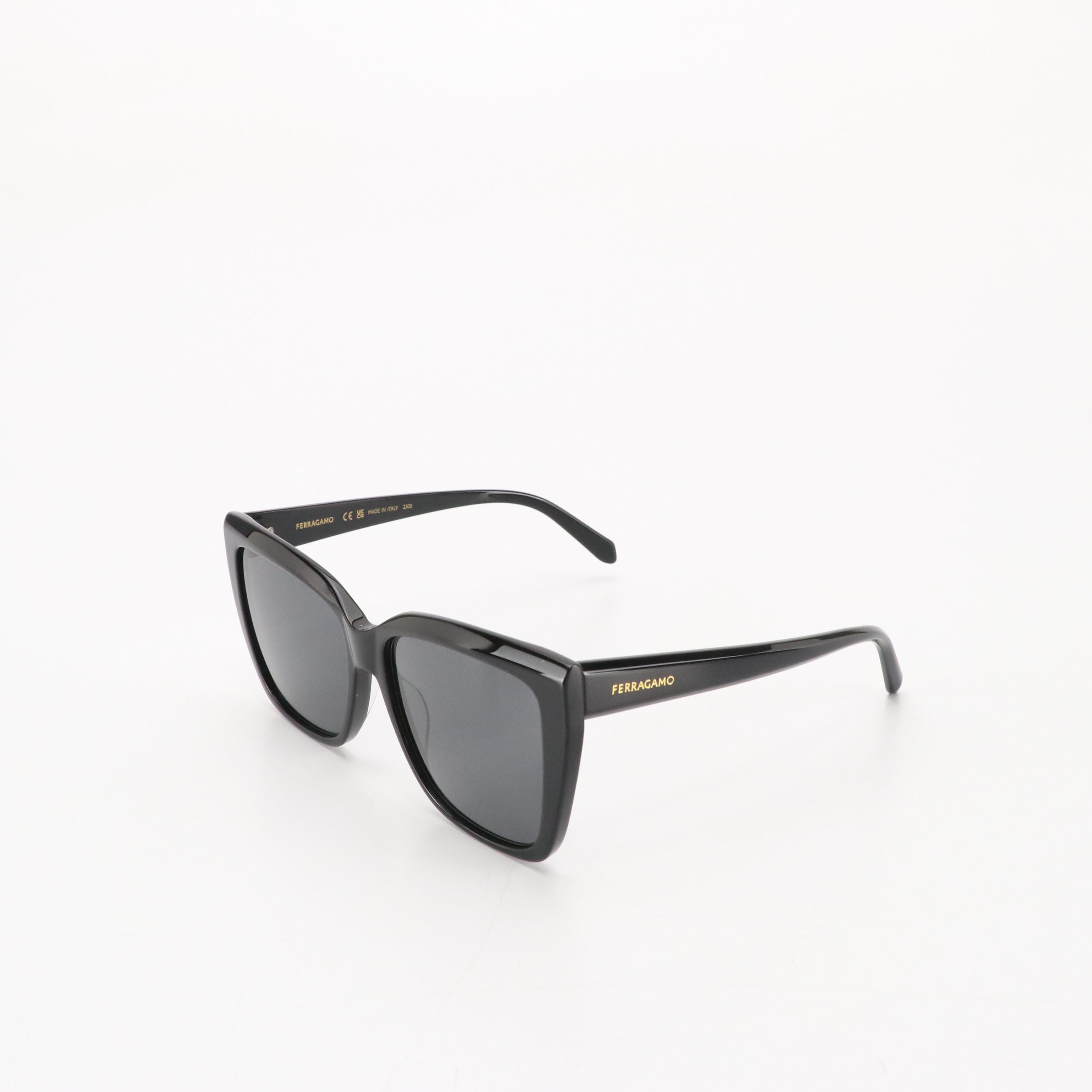 Salvatore Ferragamo SF1102S Black Cat-Eye Sunglasses with Case and Box