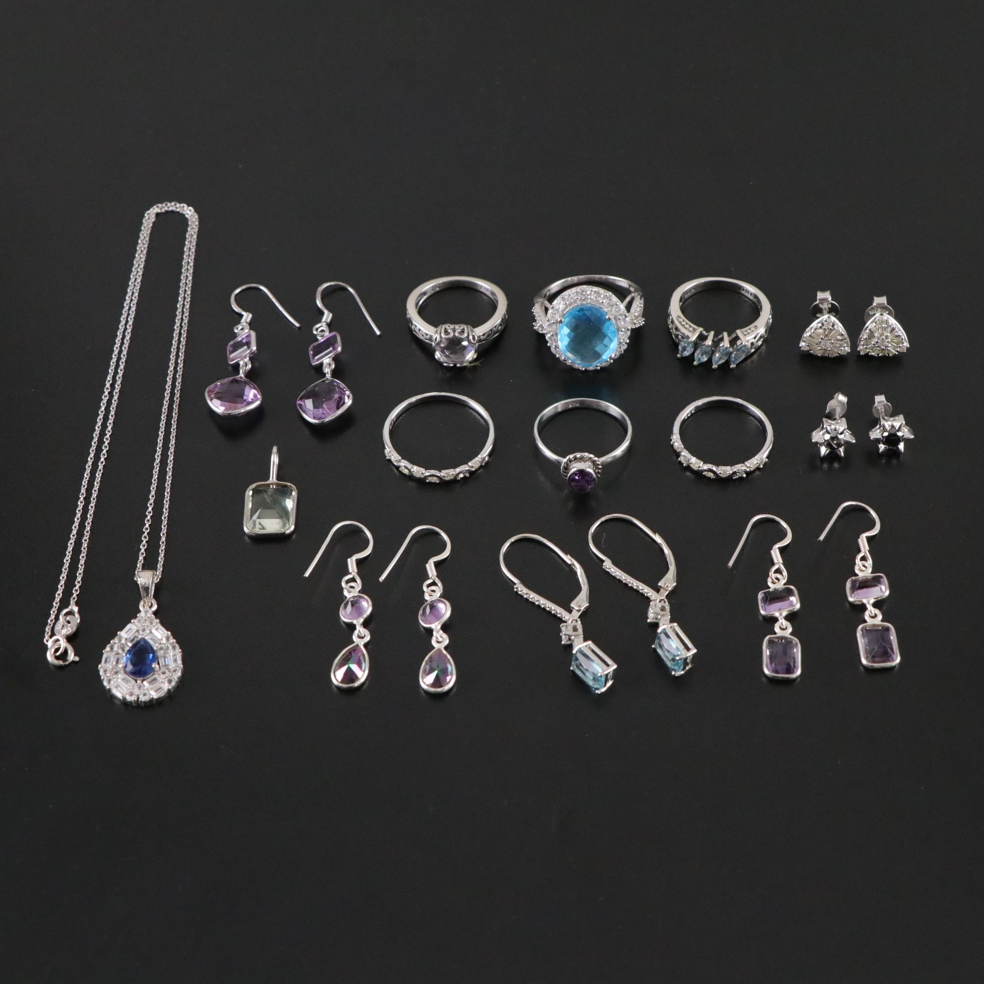 Assorted Sterling Silver Rings, Necklaces, Earrings, and Pendants