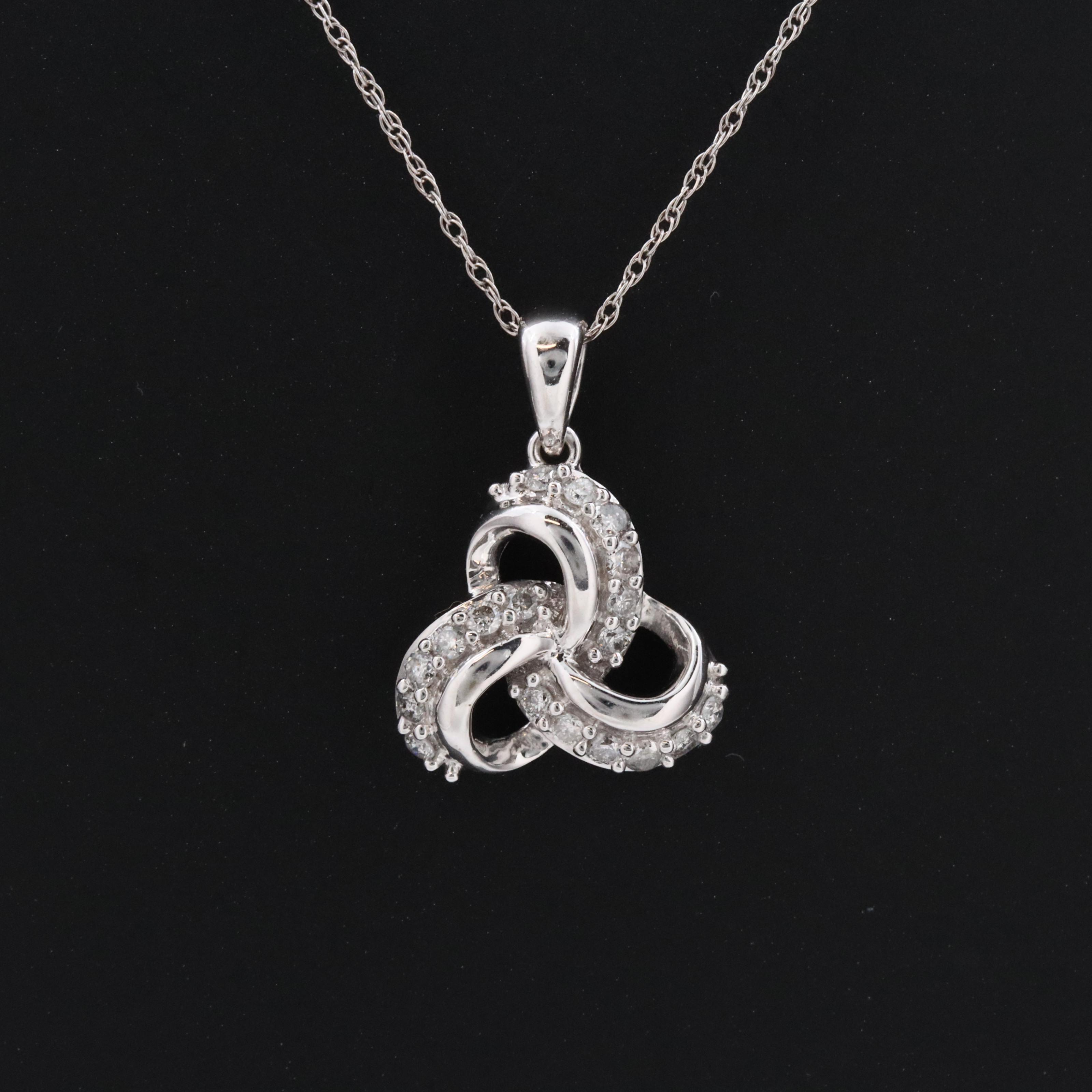 10K 0.33 CTW Diamond Triquetra Celtic Knot Pendant Necklace