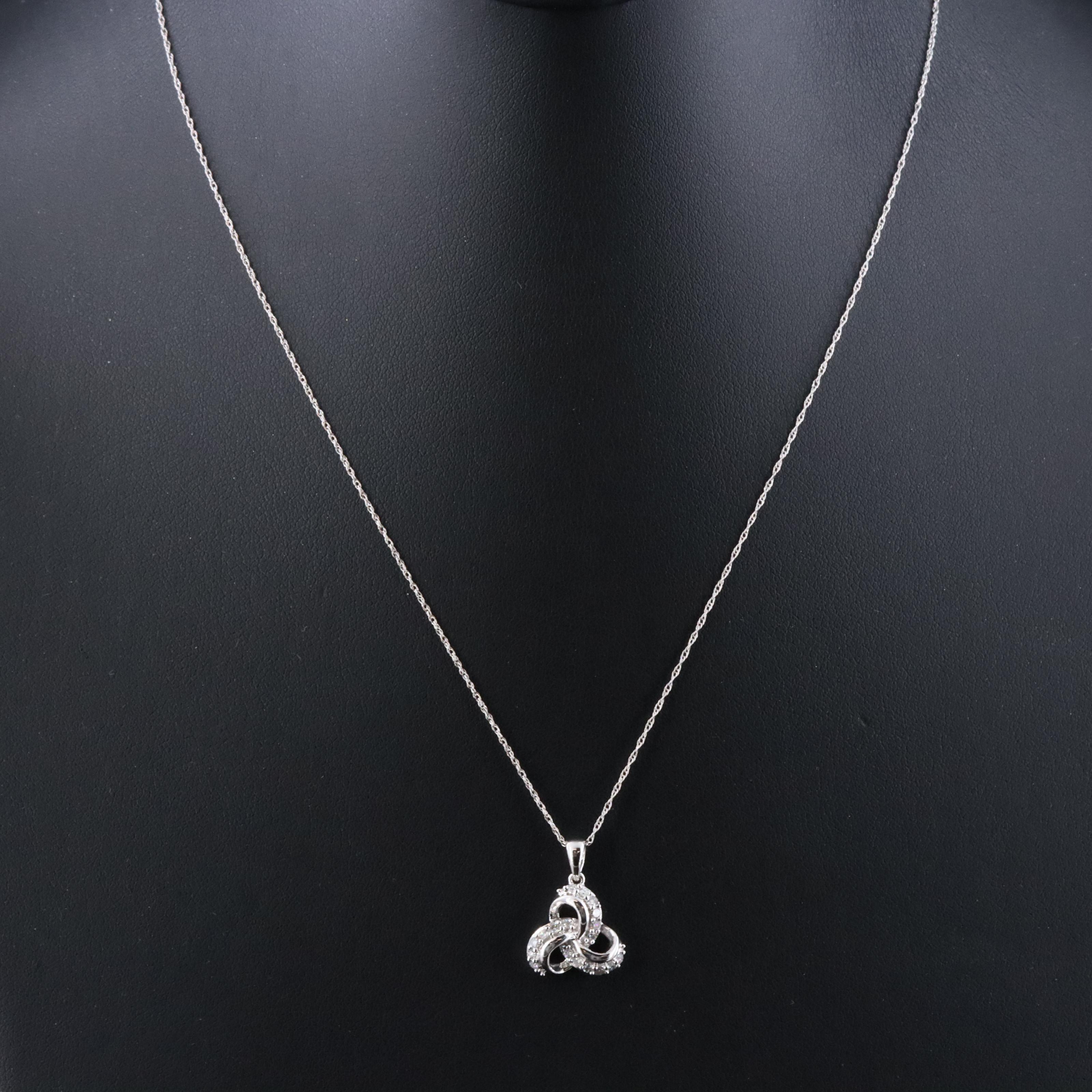10K 0.33 CTW Diamond Triquetra Celtic Knot Pendant Necklace