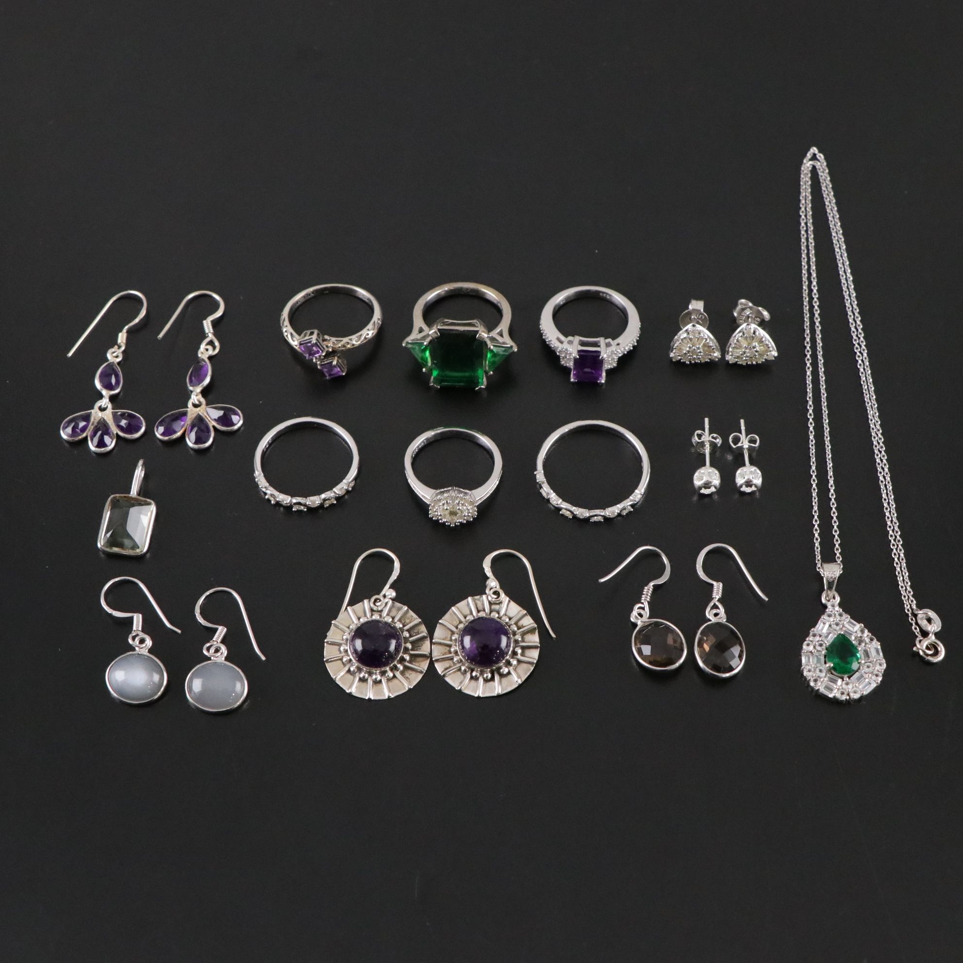 Assorted Sterling Silver Rings, Necklaces, Earrings, and Pendants