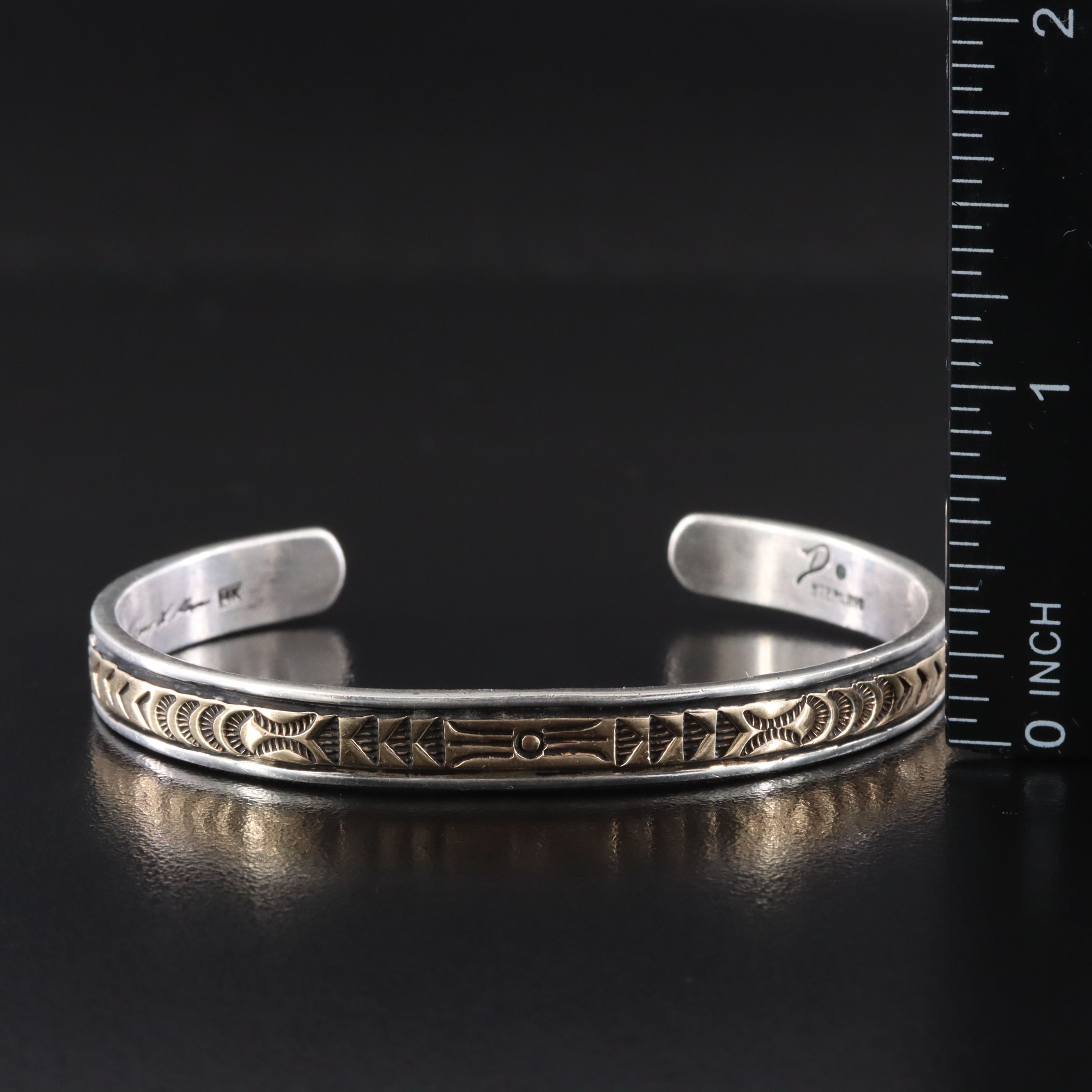 Larry L. Kaye Navajo Diné for D'Anze Limited Sterling & 14K Stampwork Bracelet