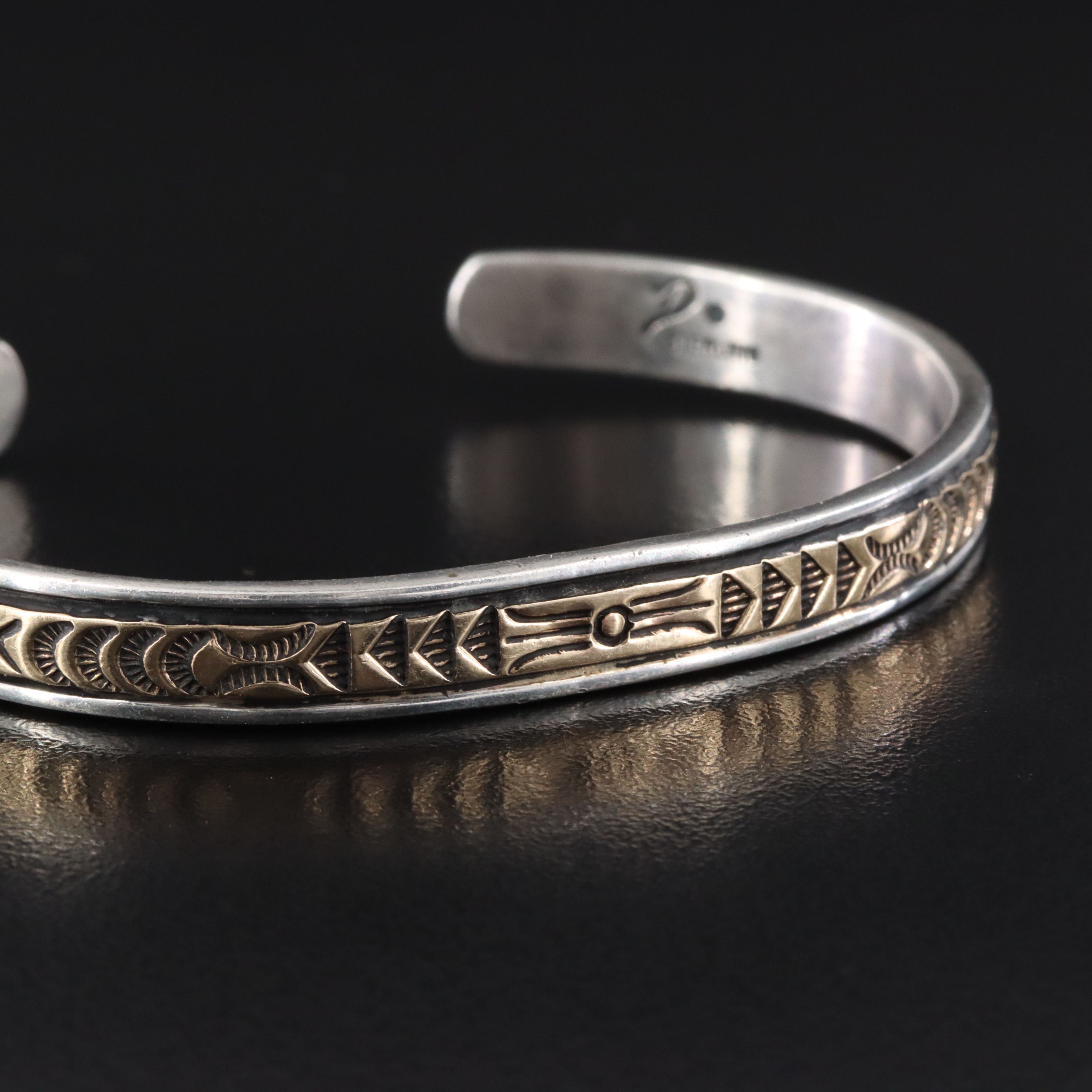 Larry L. Kaye Navajo Diné for D'Anze Limited Sterling & 14K Stampwork Bracelet
