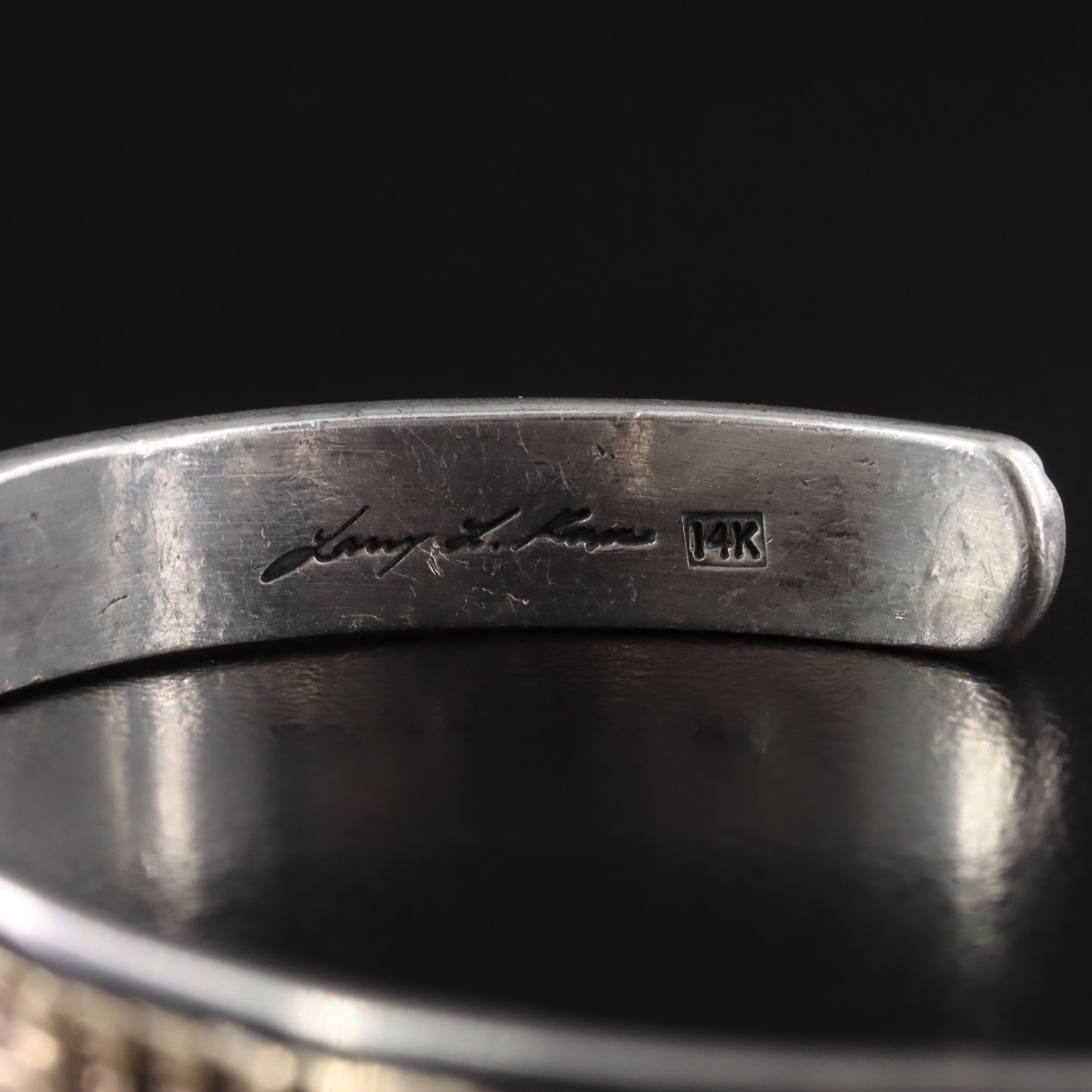 Larry L. Kaye Navajo Diné for D'Anze Limited Sterling & 14K Stampwork Bracelet
