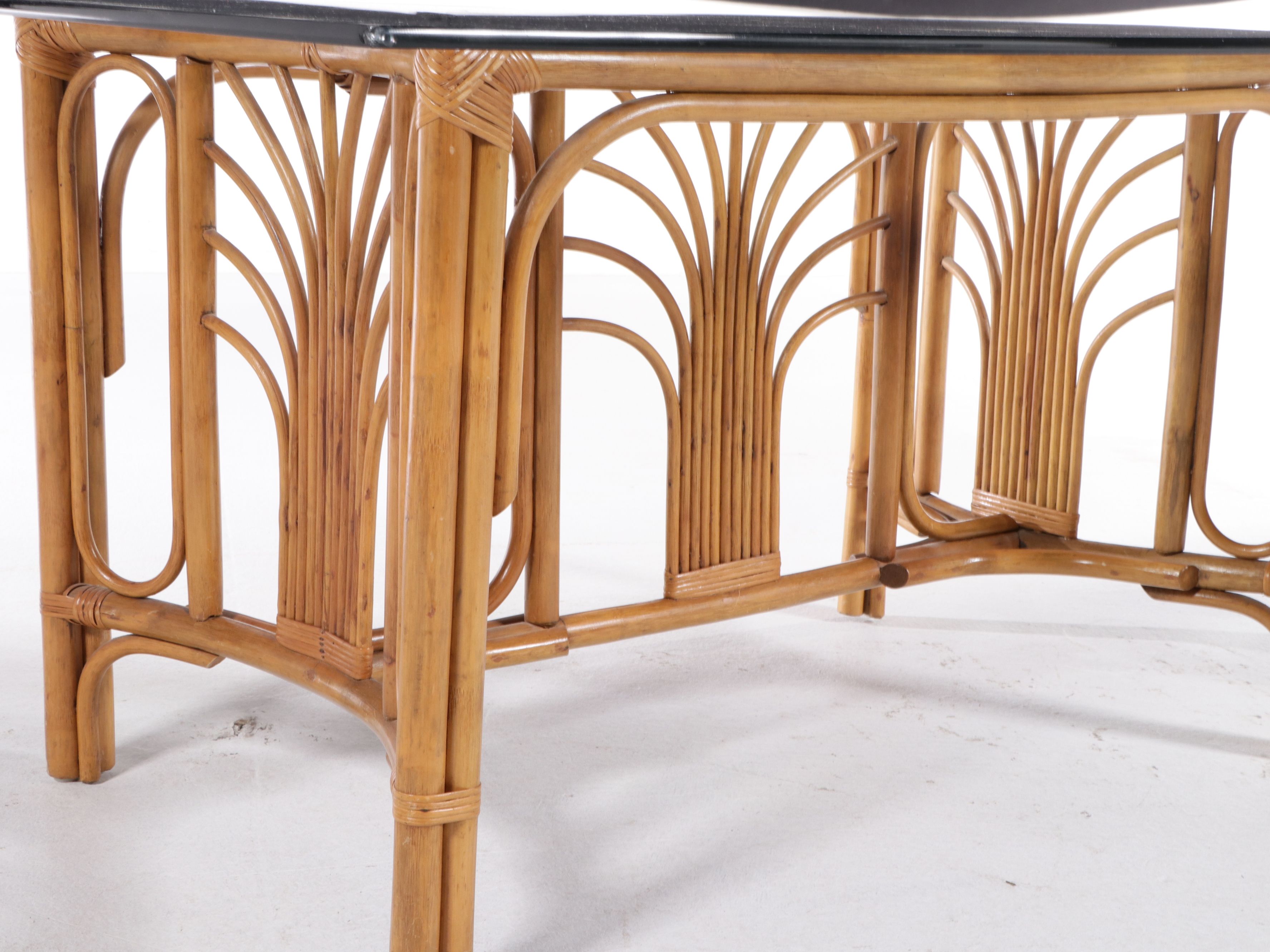 Five Piece Palm Beach Regency Style Bentwood and Rattan Dining Set