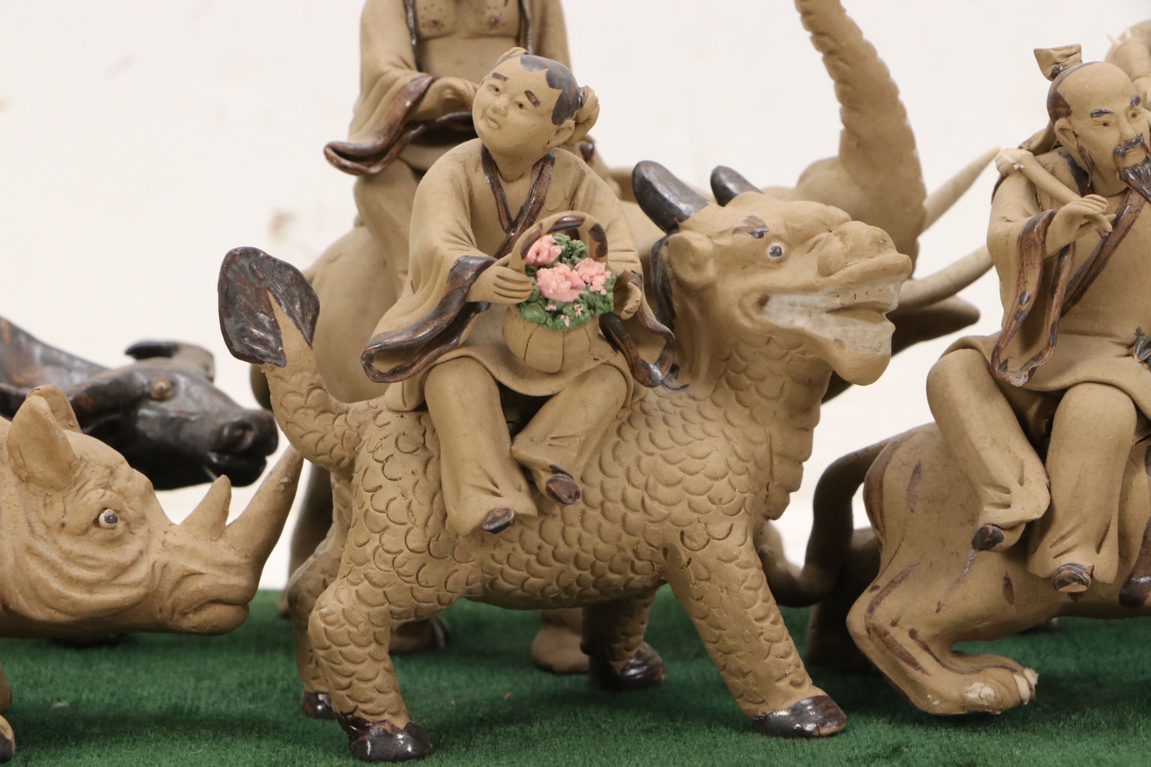 Chinese Shiwan Ware Eight Immortals Riding Animal Figurines