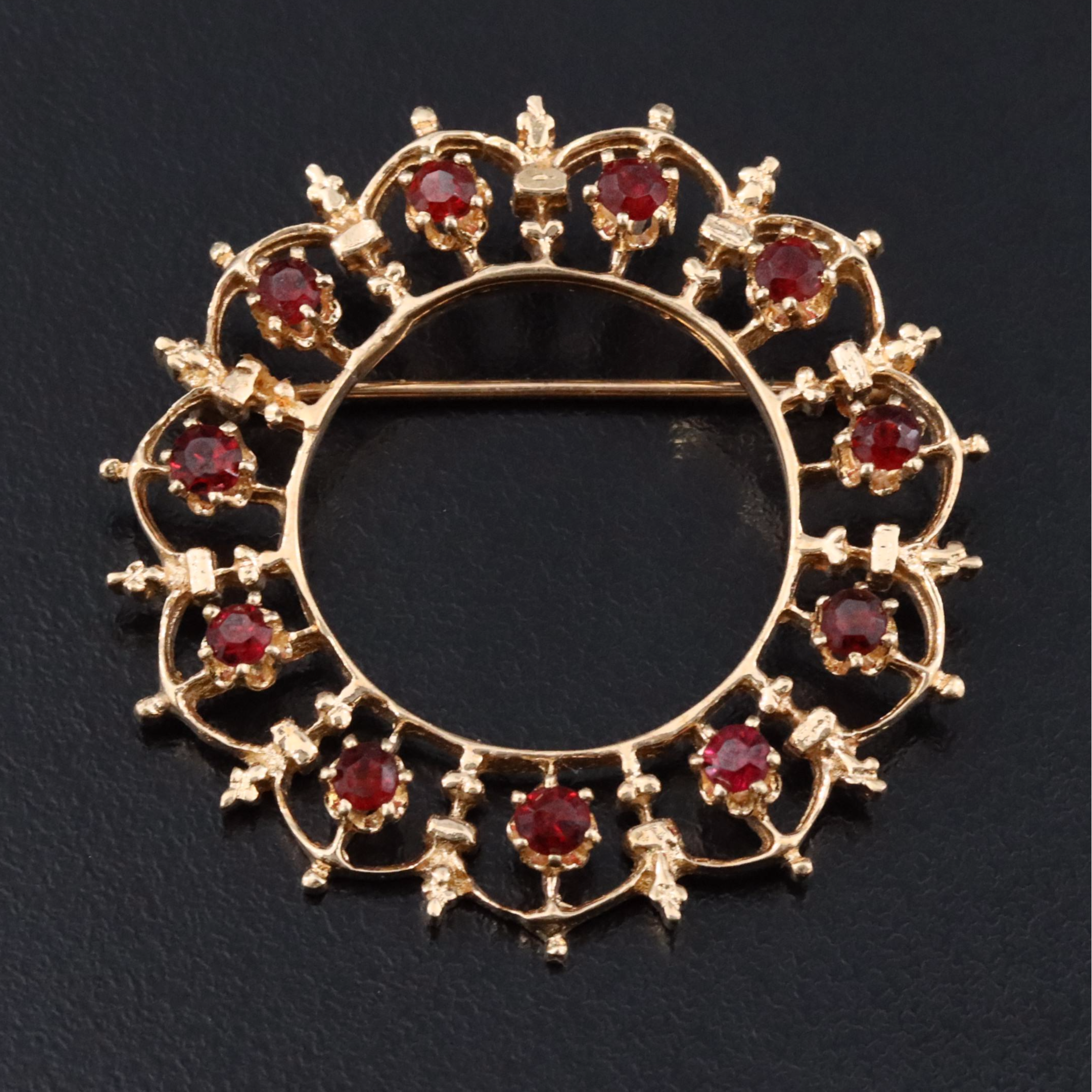 14K Garnet Wreath Brooch