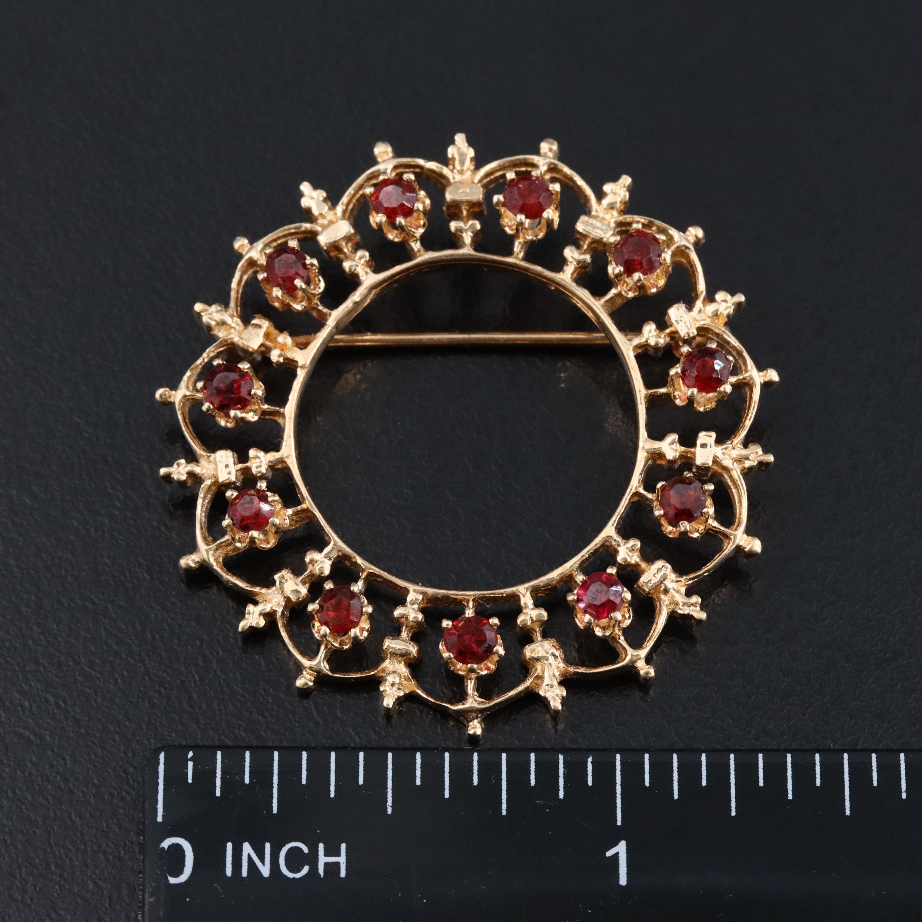14K Garnet Wreath Brooch