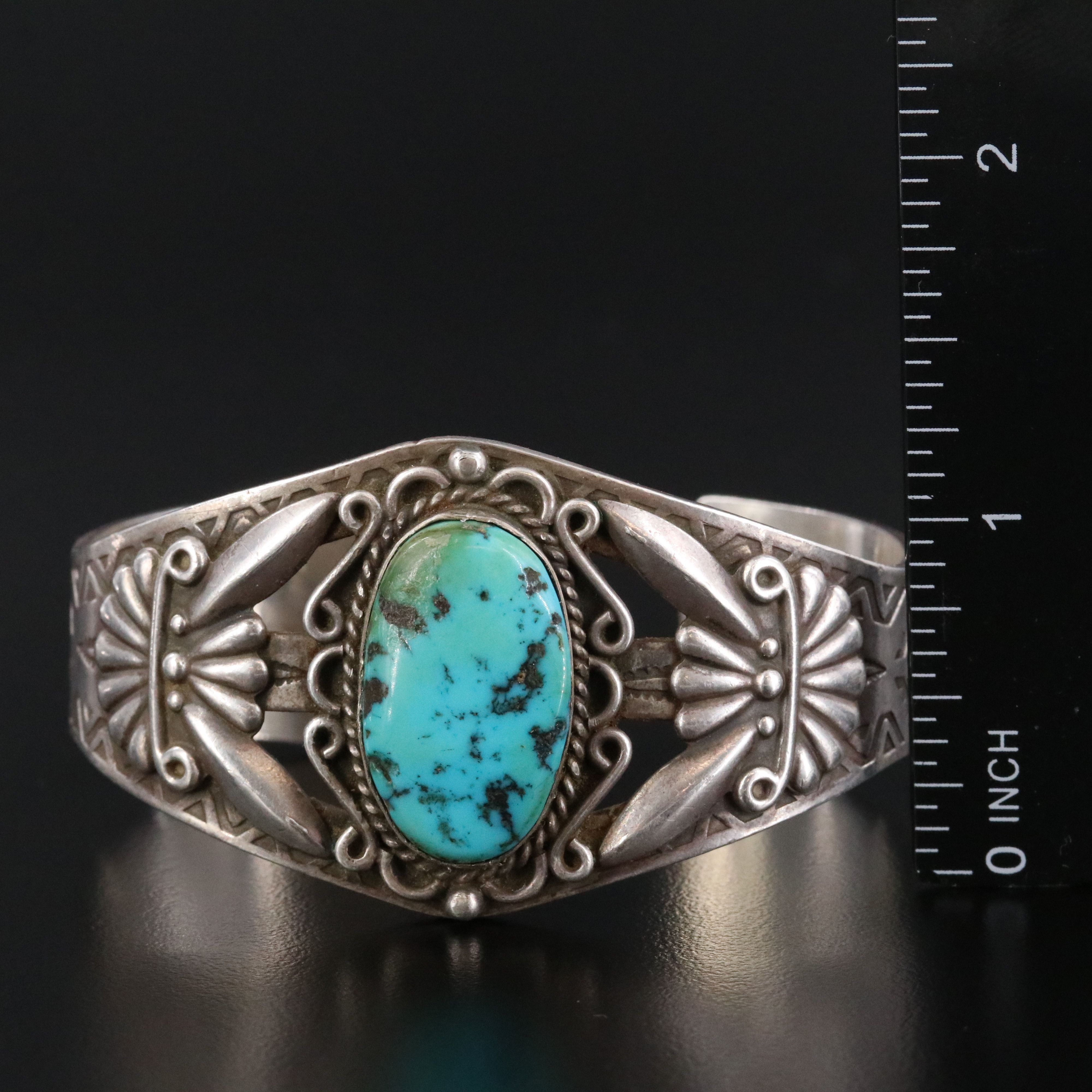 Vintage Fred Harvey Style Sterling and 900 Silver Turquoise Cuff Bracelets