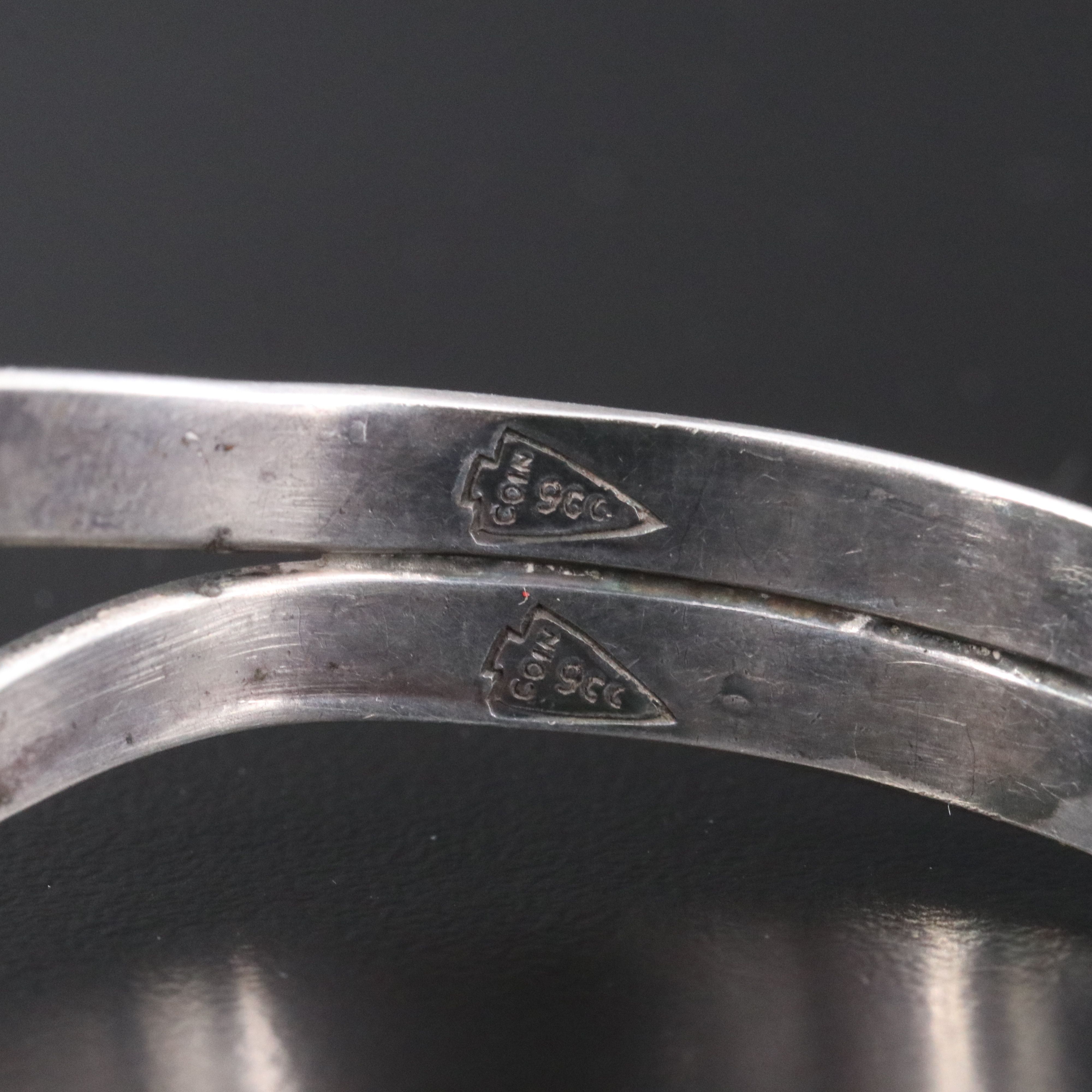 Vintage Fred Harvey Style Sterling and 900 Silver Turquoise Cuff Bracelets