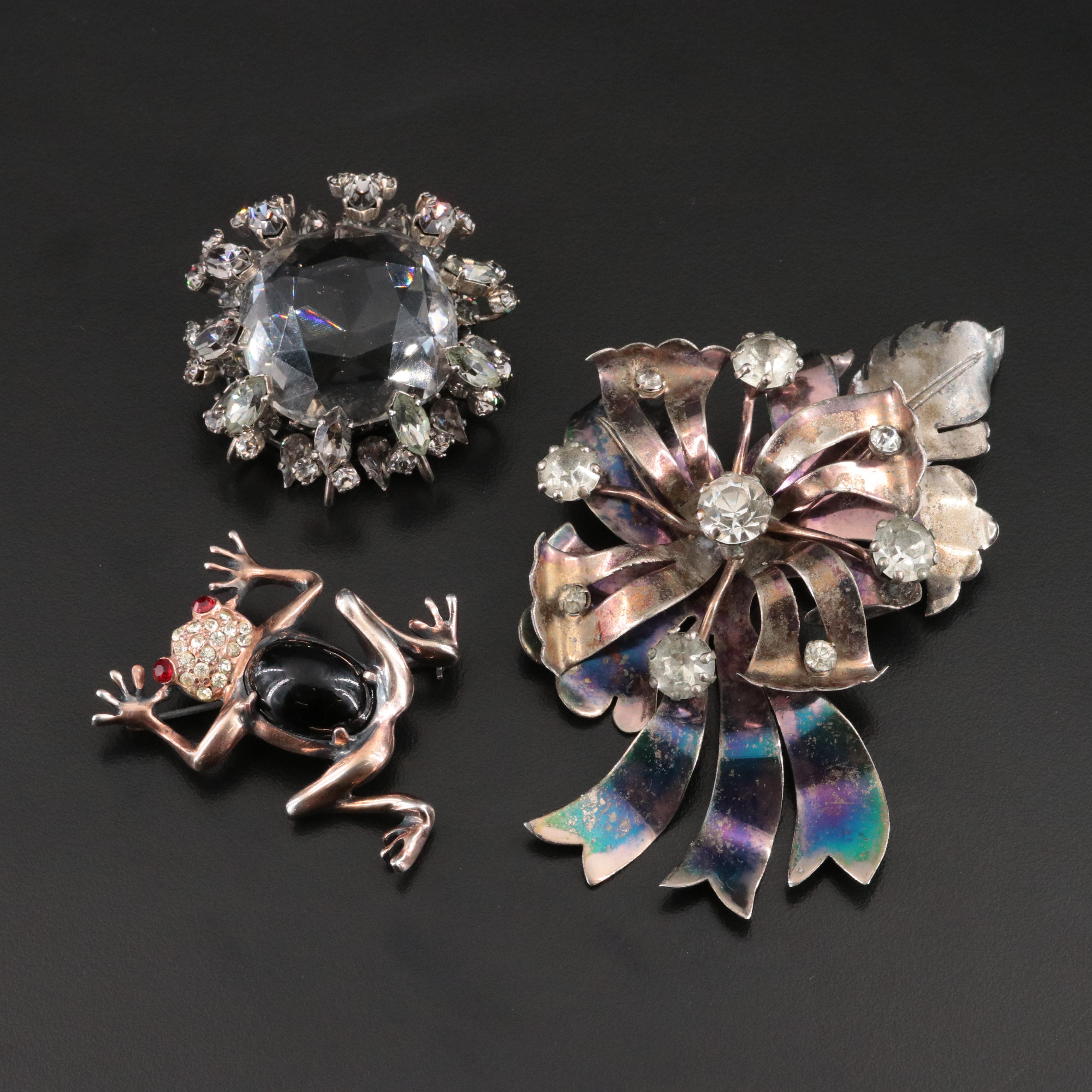 Vintage Sterling Rhinestone Brooches