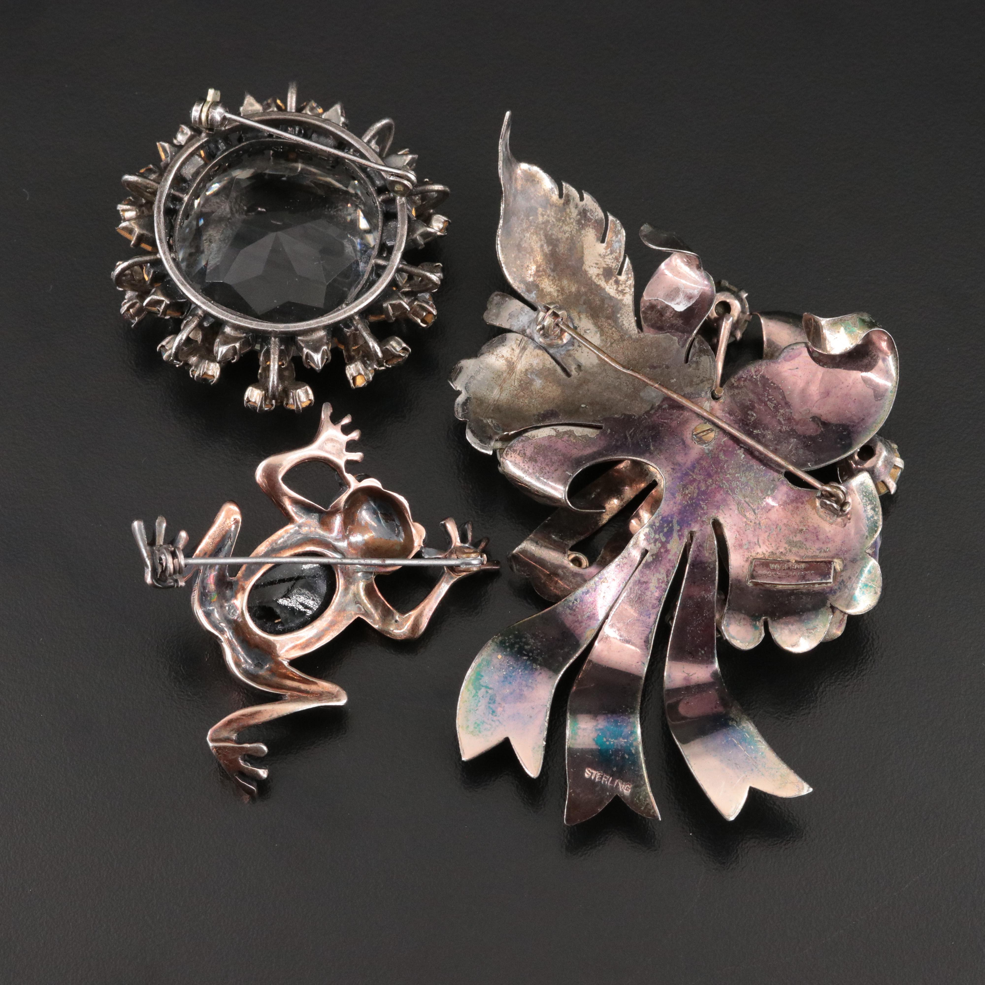 Vintage Sterling Rhinestone Brooches