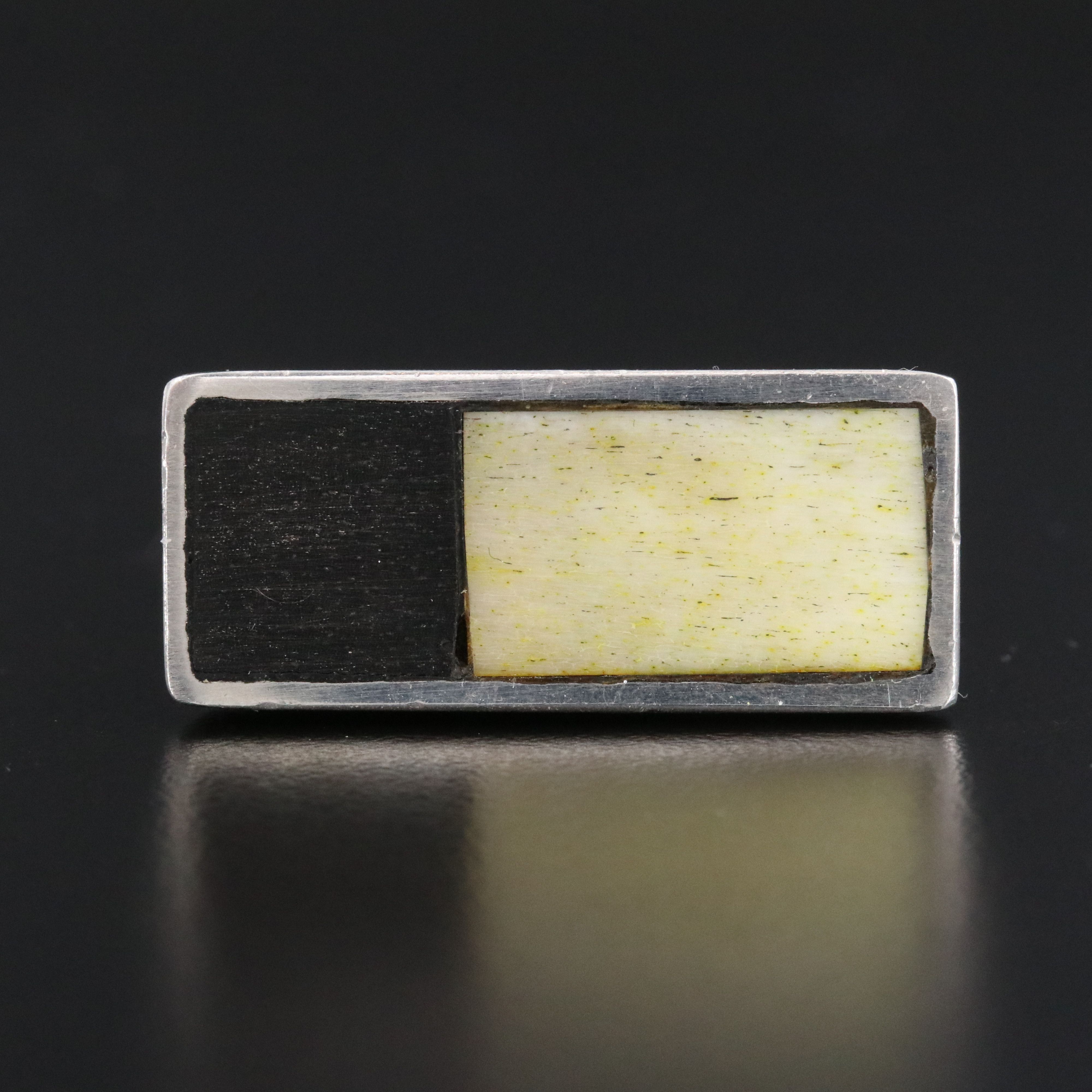 Sterling Bone and Wood Inlay Bar Ring