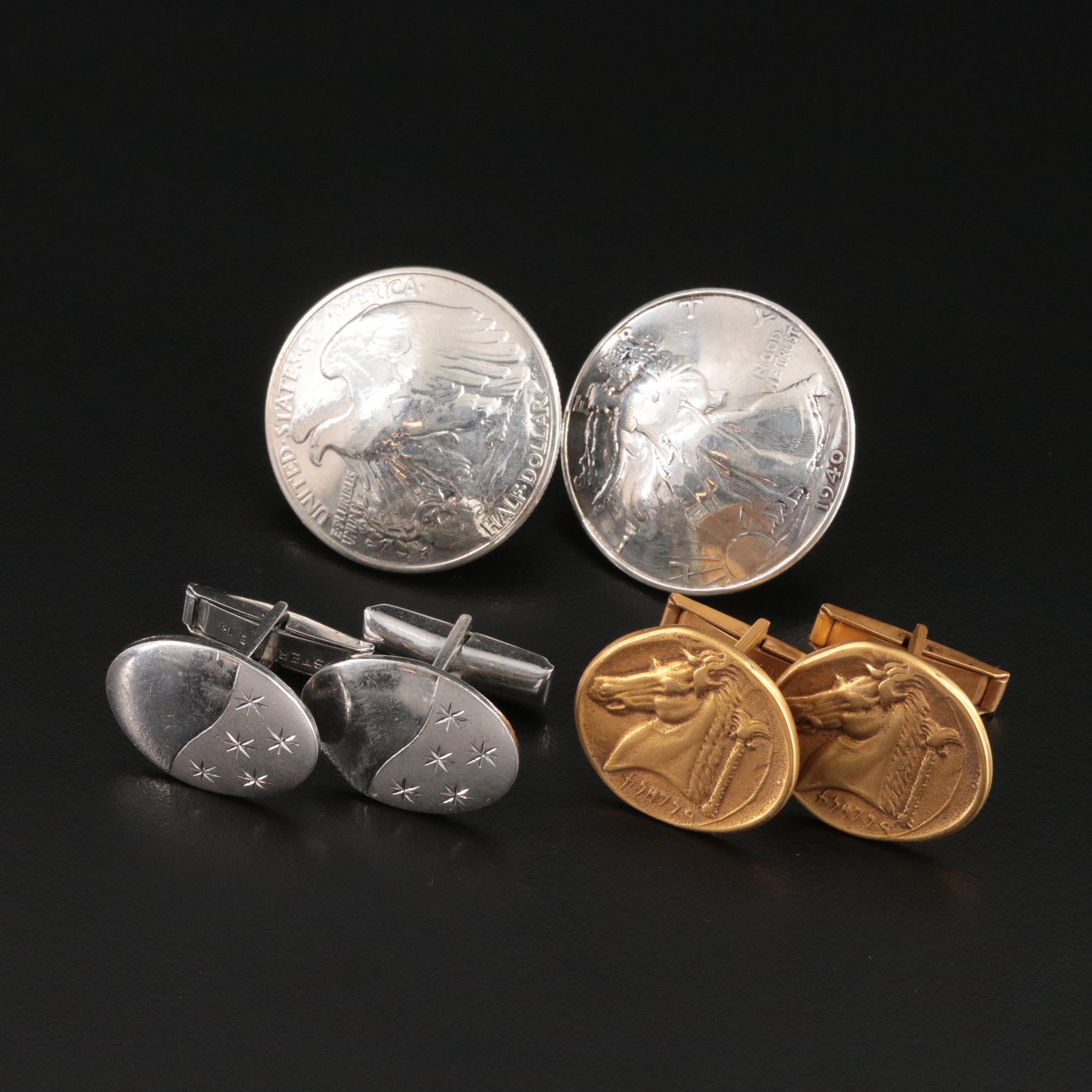 Vintage Cufflink Trio Featuring Sterling and Metropolitan Museum of Art