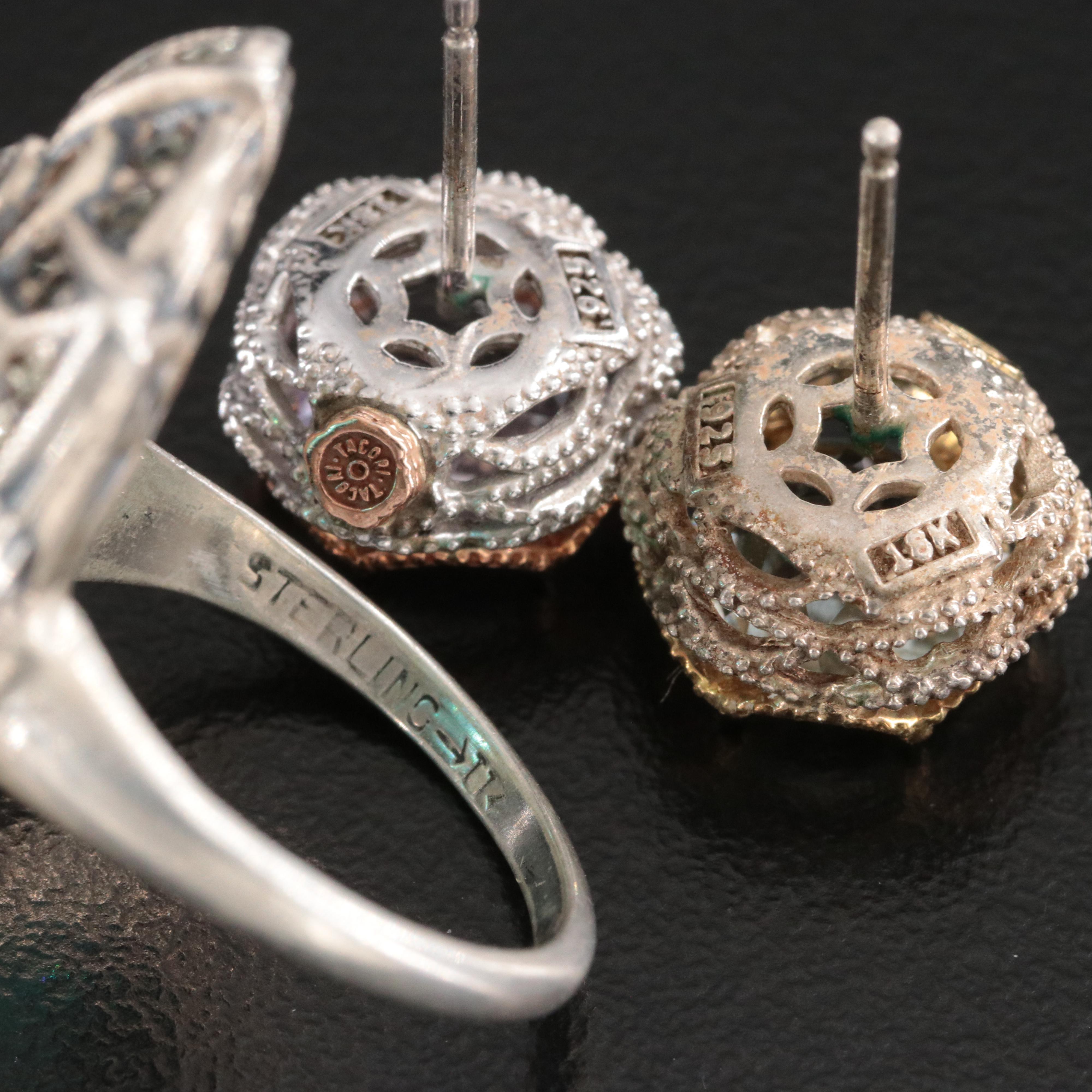 Tacori Sterling Earrings with 18K Accents and Ring
