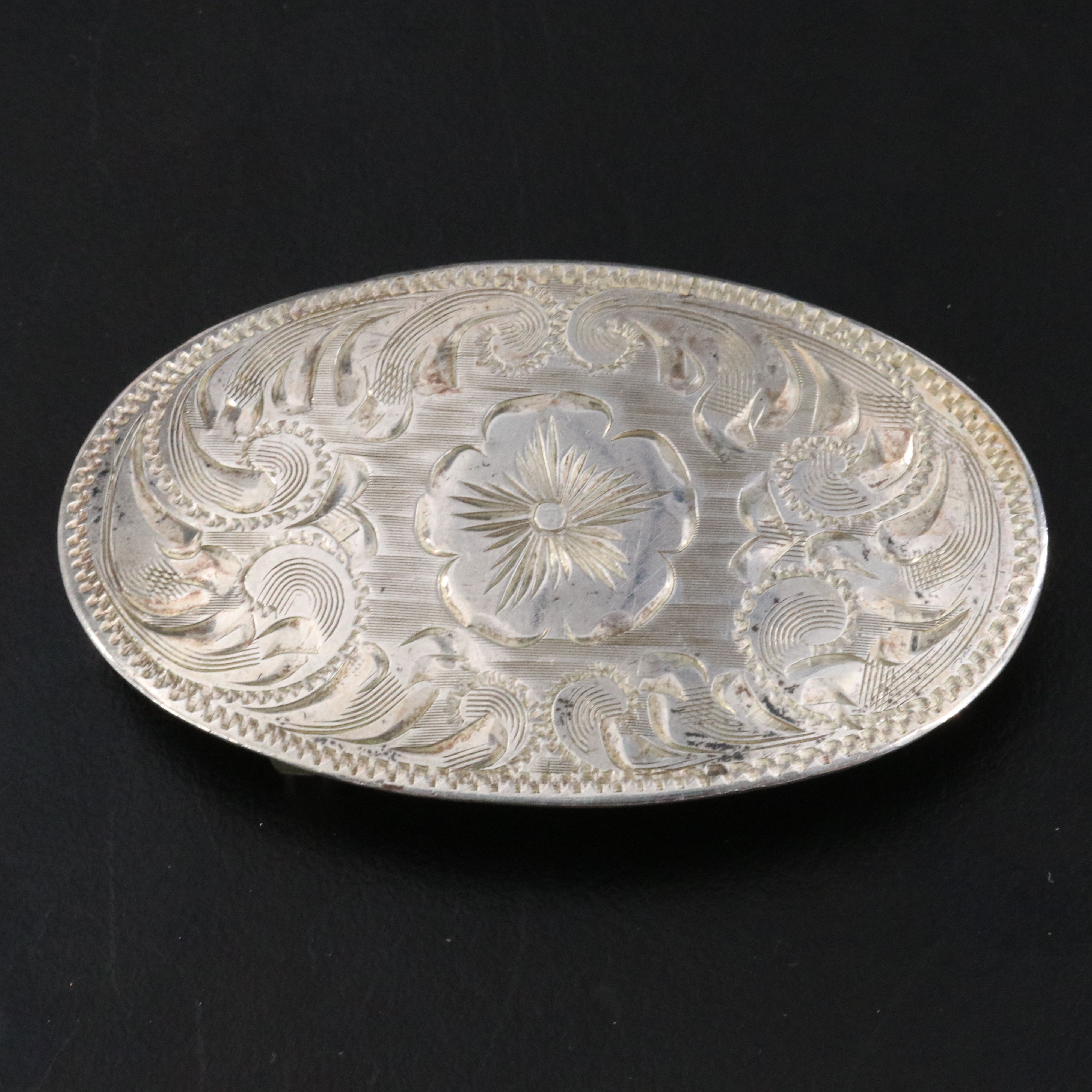 Frontier Hand-Engraved Southwestern Sterling Silver Belt Buckle